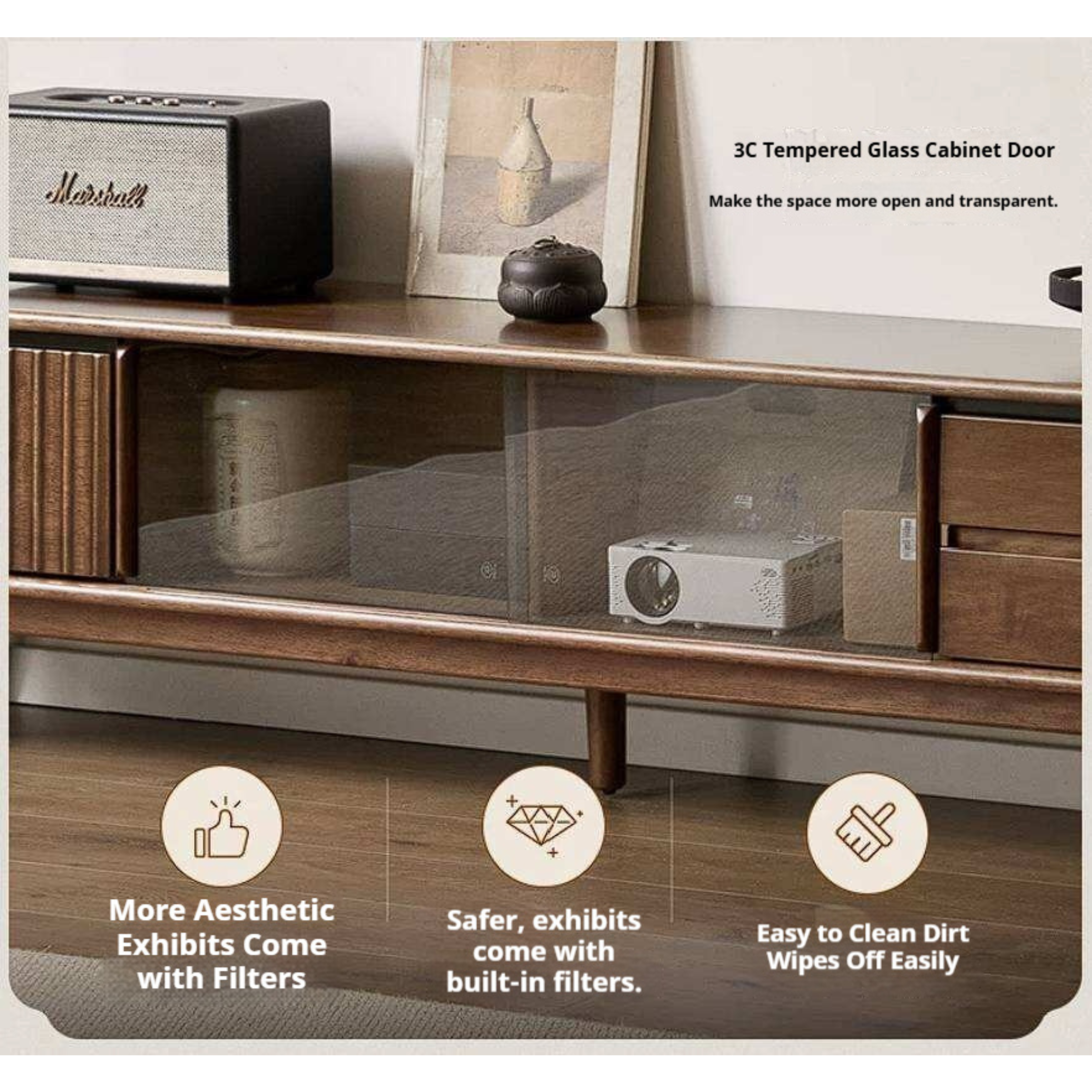 Golden Pear Solid Wood TV Cabinet with Sliding Door Storage Cabinet