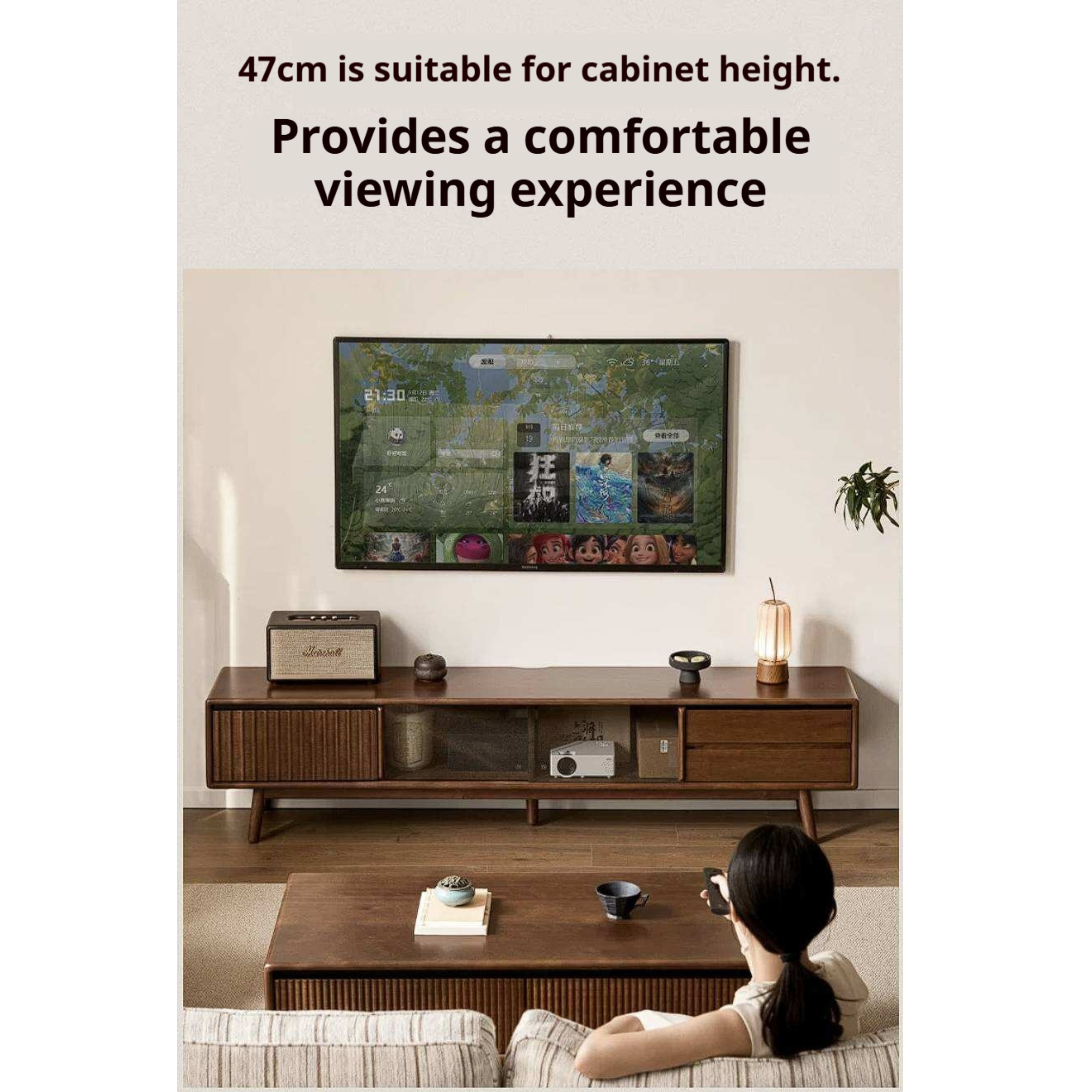 Golden Pear Solid Wood TV Cabinet with Sliding Door Storage Cabinet