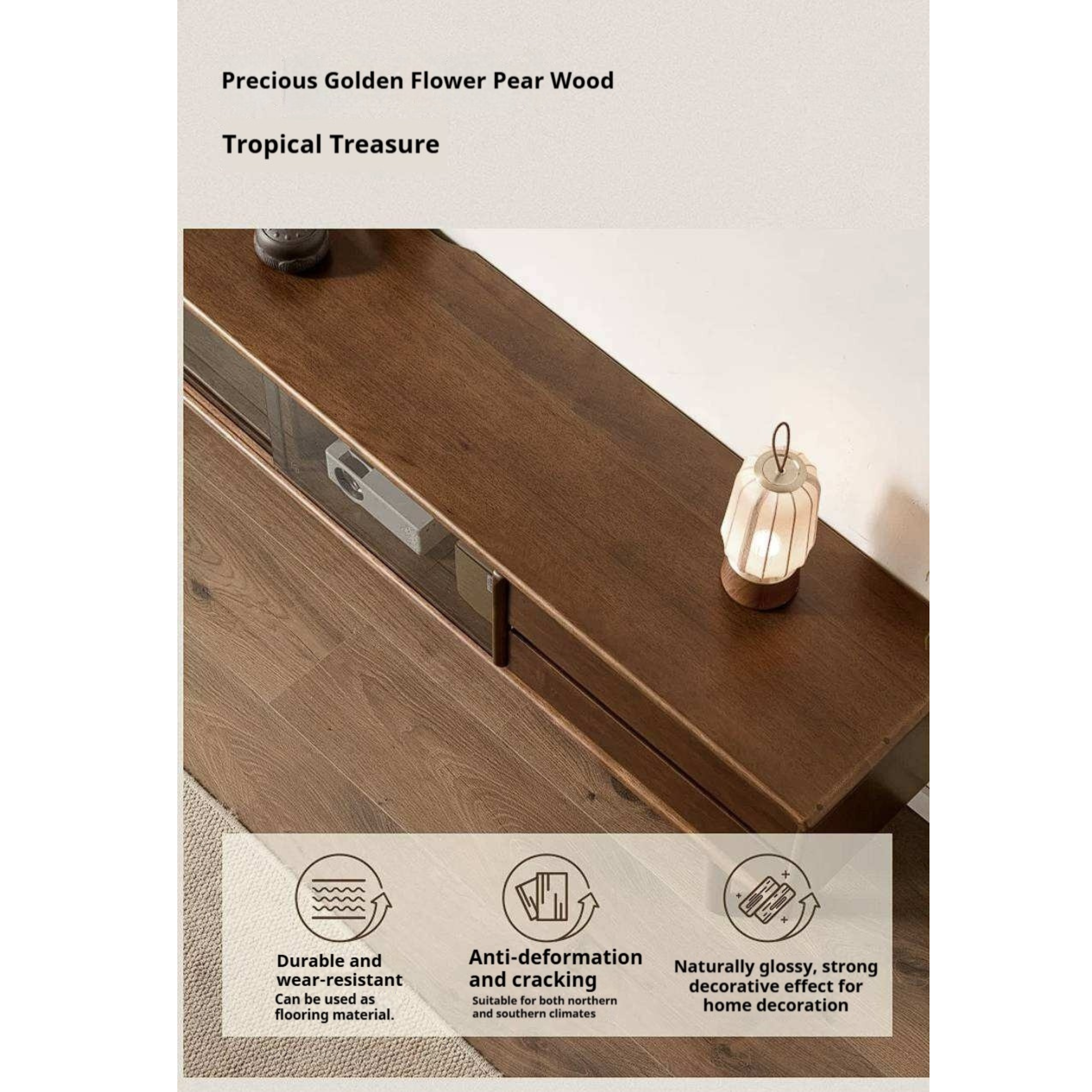 Golden Pear Solid Wood TV Cabinet with Sliding Door Storage Cabinet