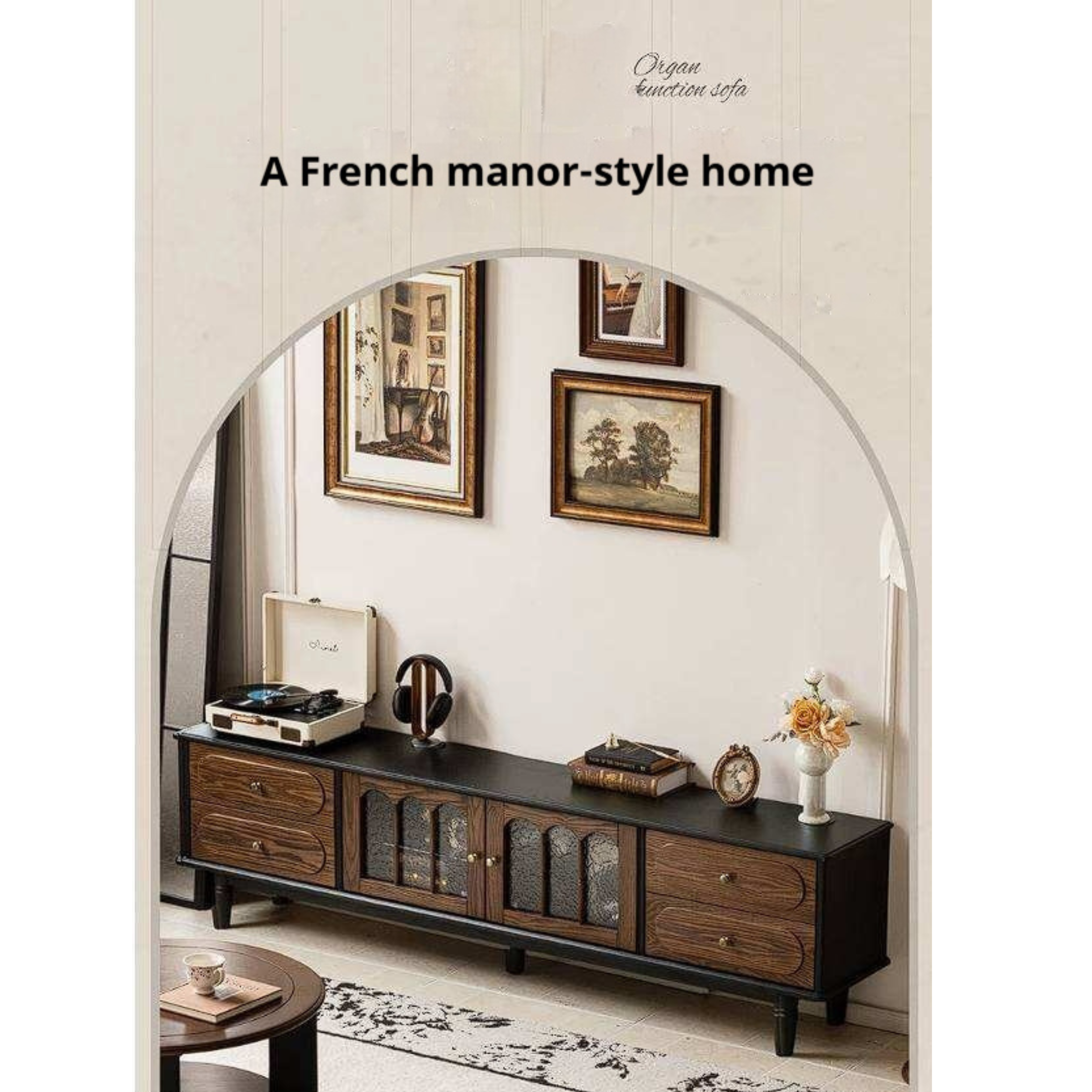 Ash Solid Wood TV Cabinet with Tall Storage and French Retro Design