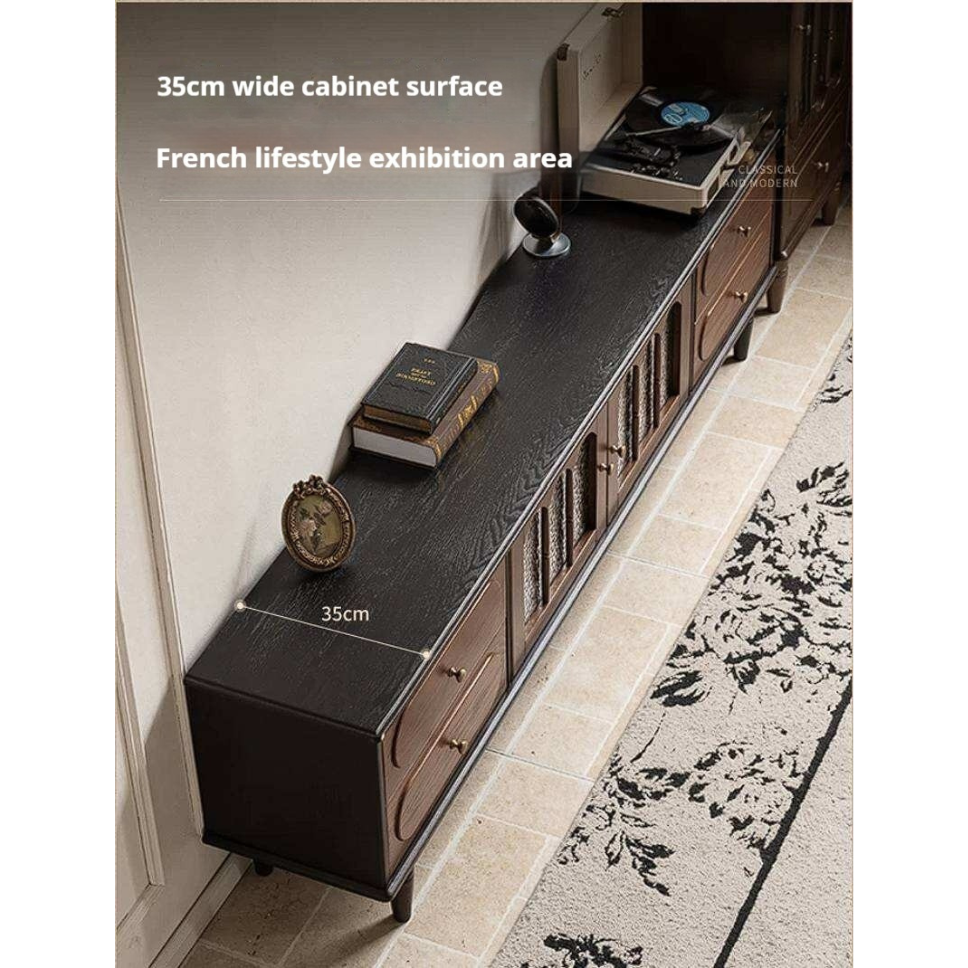 Ash Solid Wood TV Cabinet with Tall Storage and French Retro Design