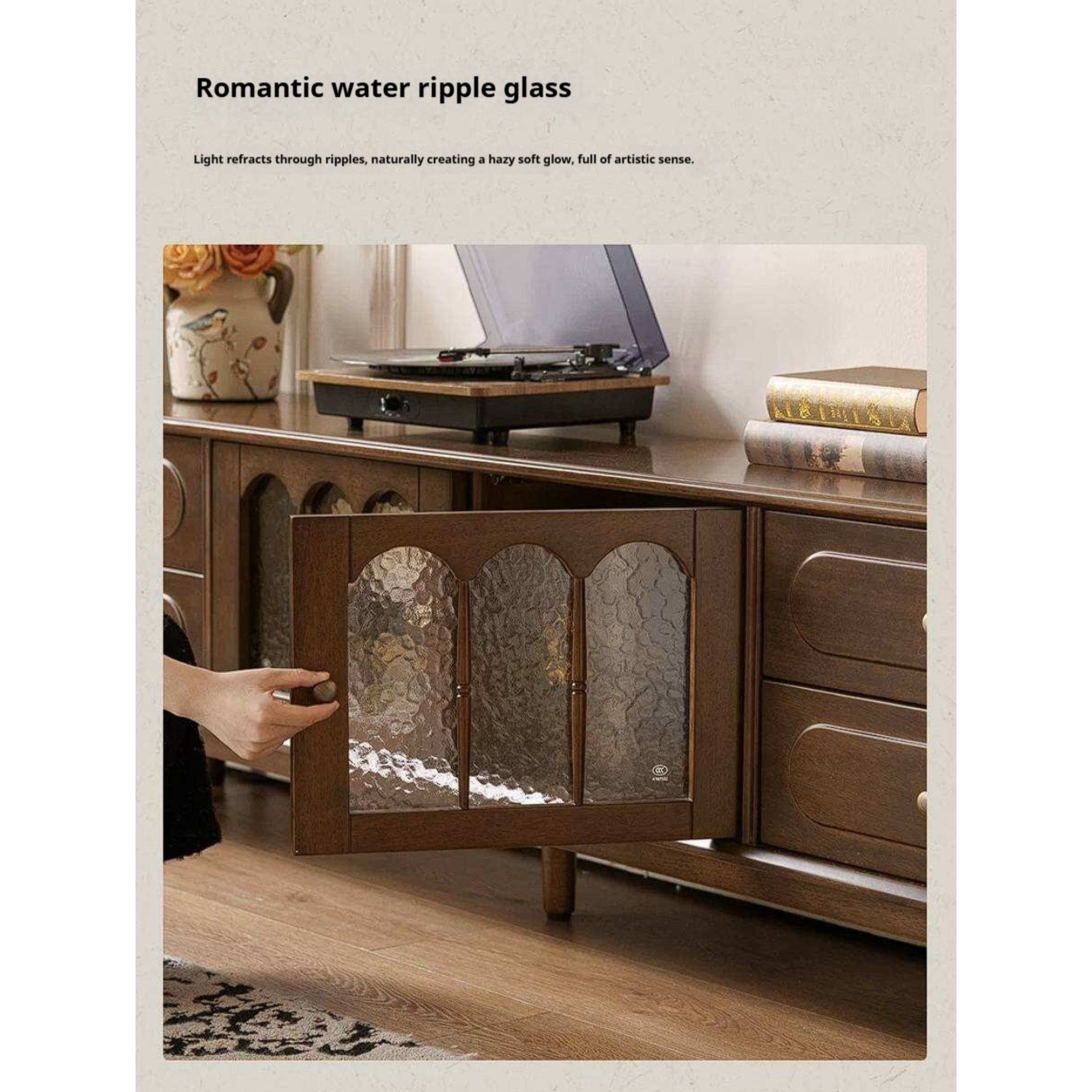 Golden Pearwood Solid Wood TV Stand French Retro Design