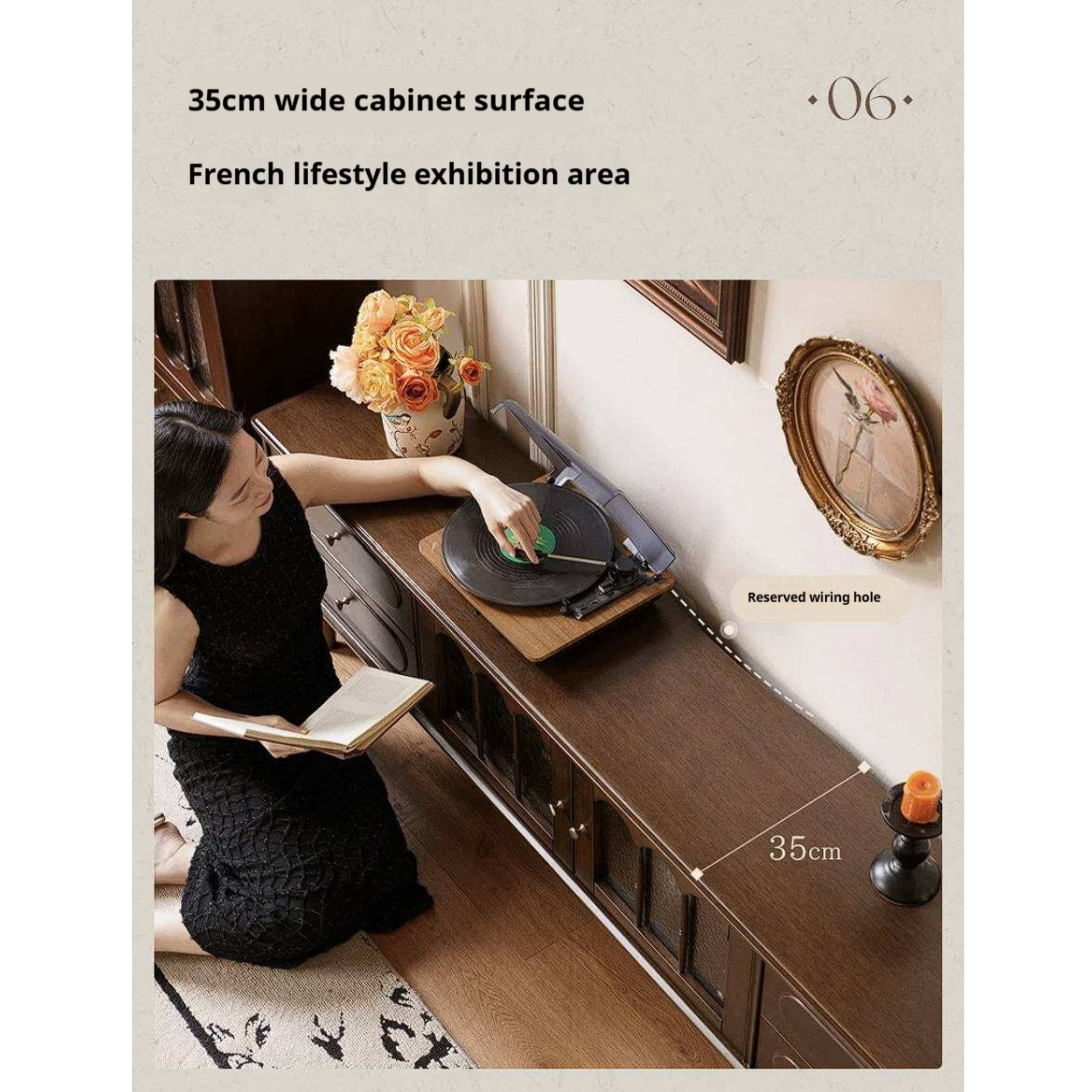 Golden Pearwood Solid Wood TV Stand French Retro Design