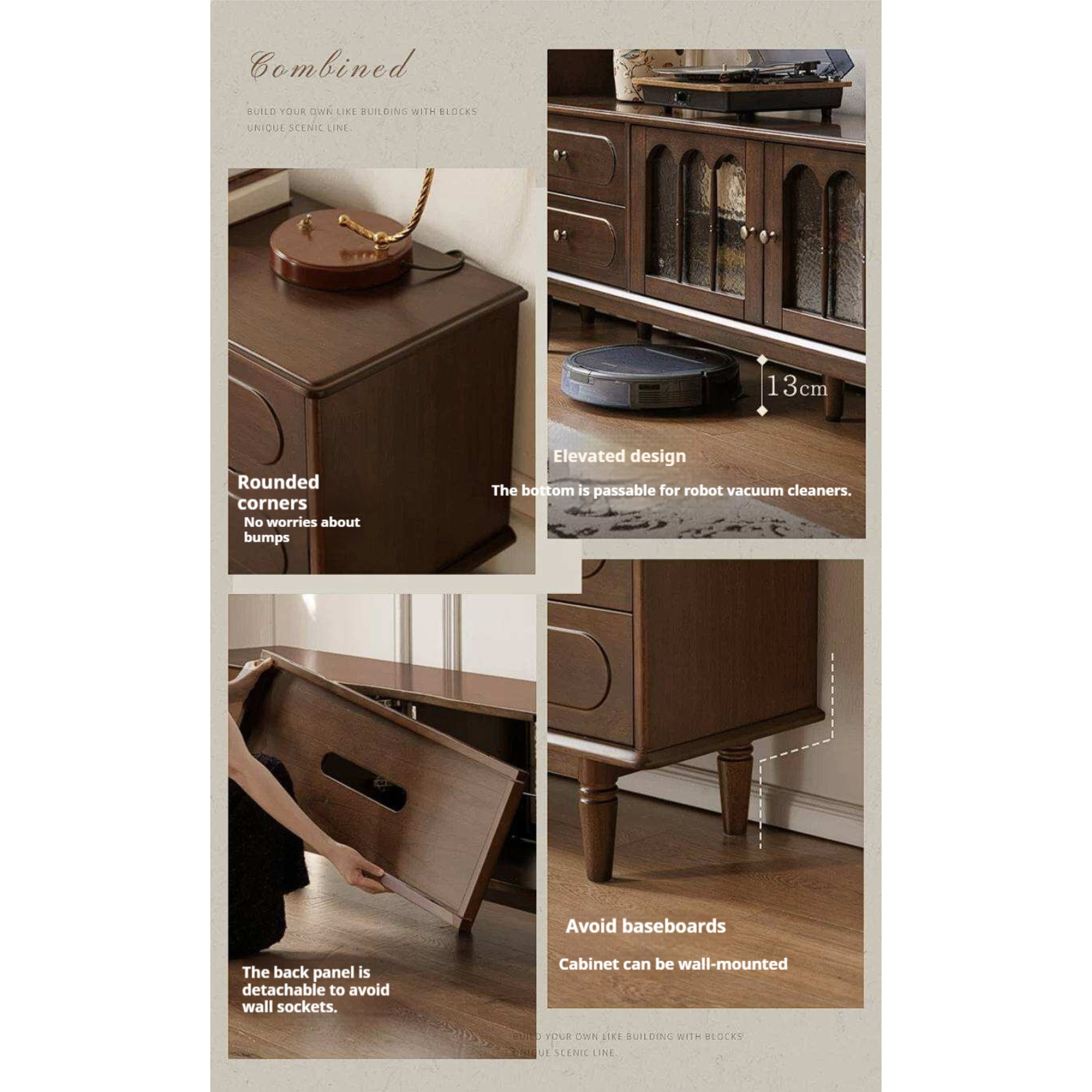 Golden Pearwood Solid Wood TV Stand French Retro Design