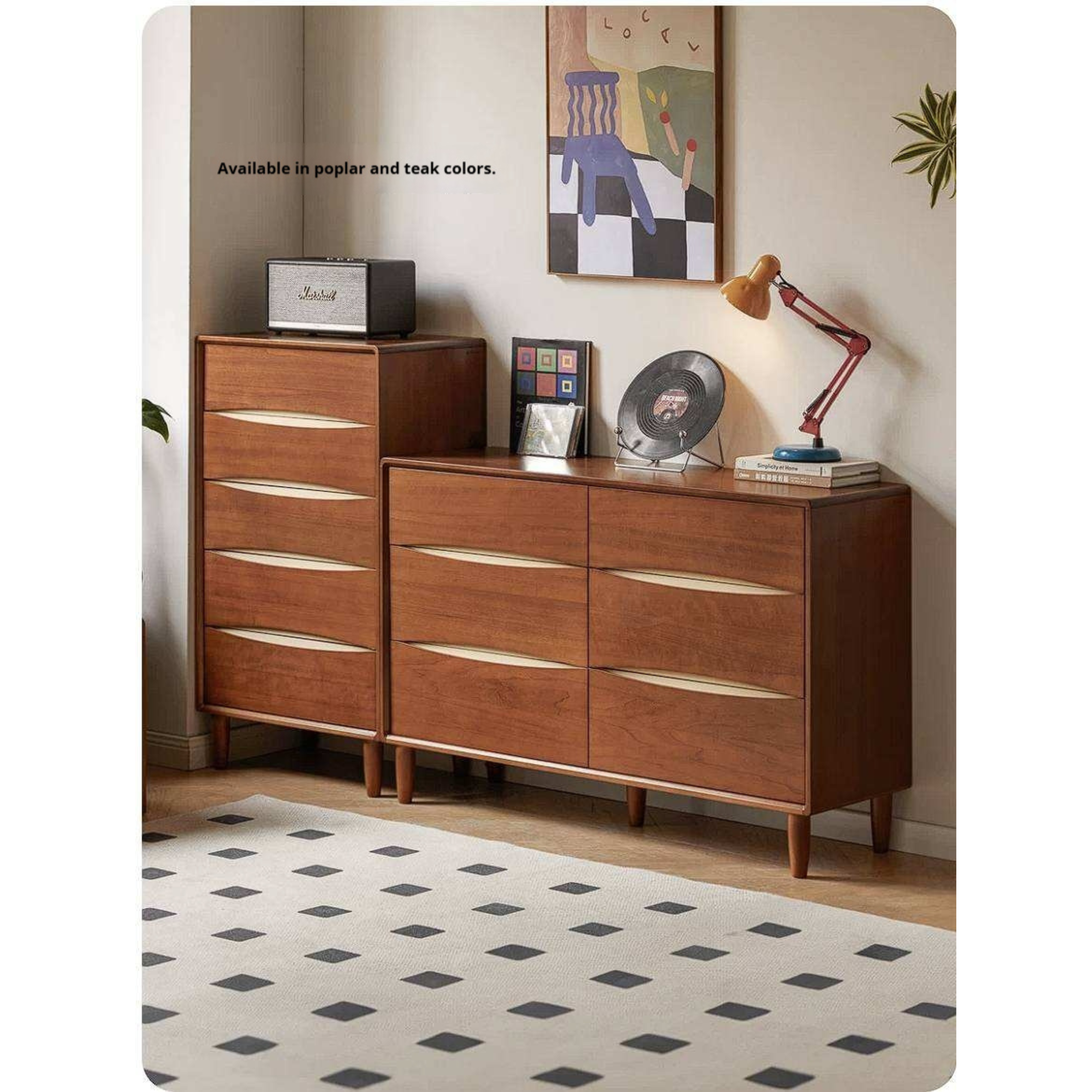 Rubberwood Solid Wood Chest of Drawers Moonwave Dresser