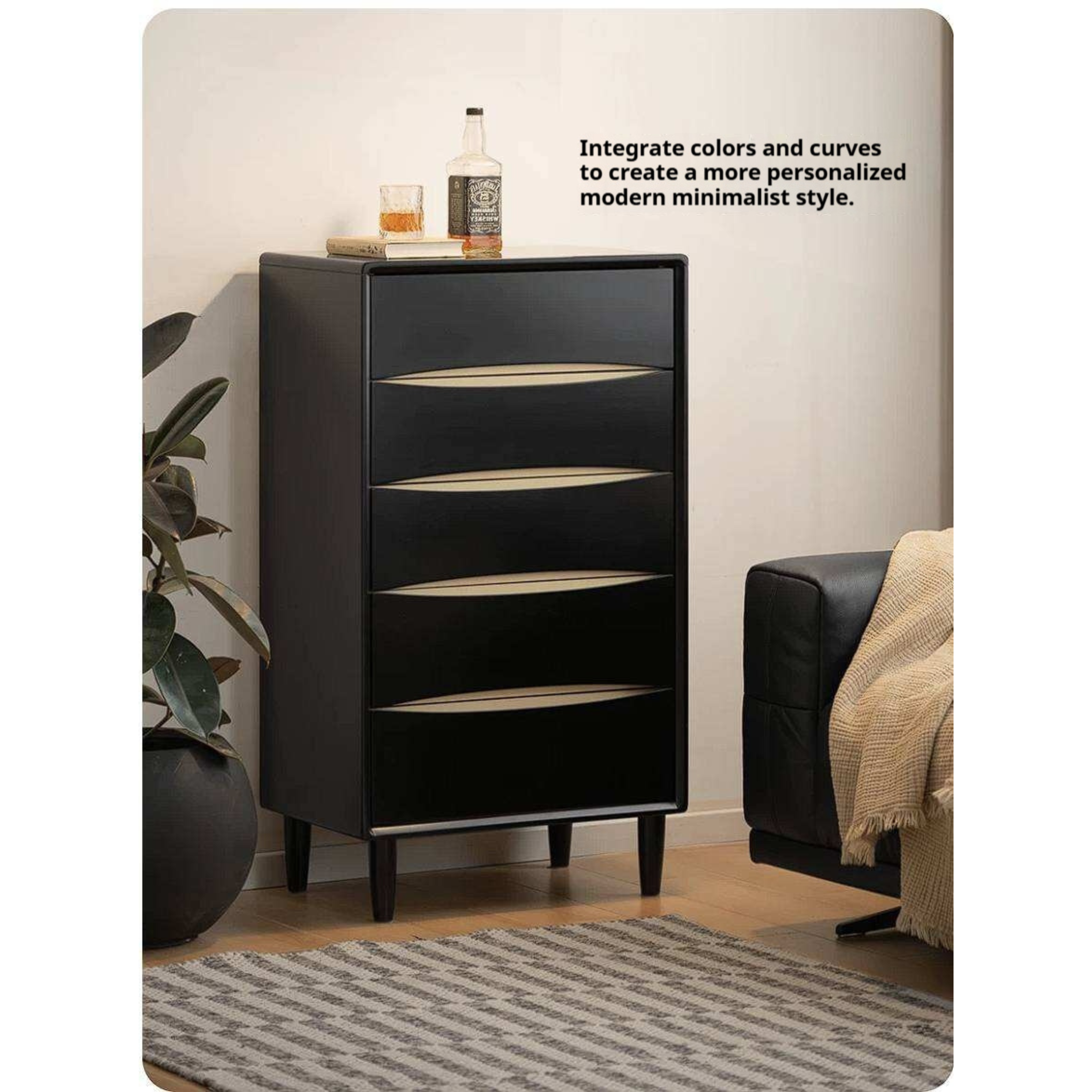 Rubberwood Solid Wood Chest of Drawers Moonwave Dresser