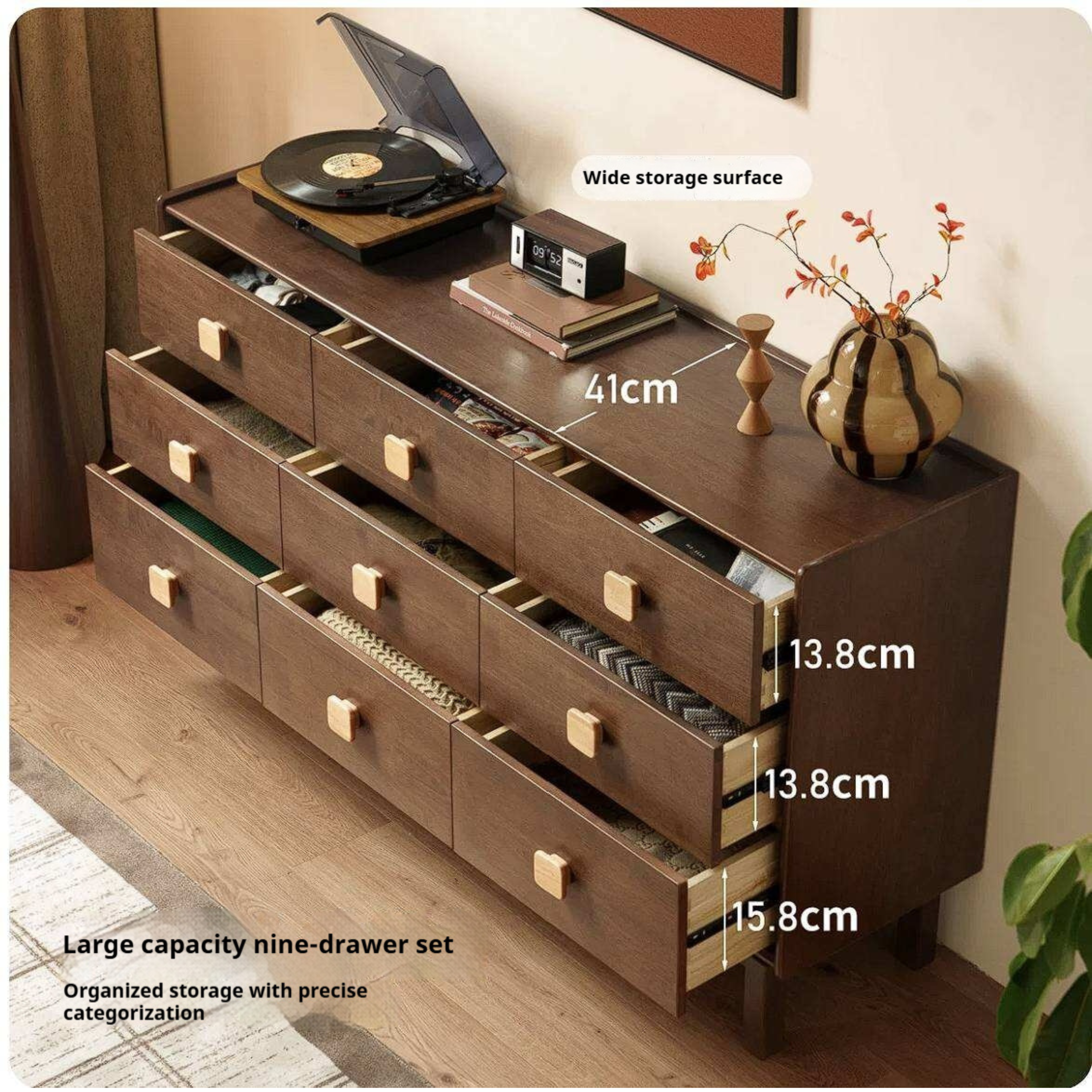 Rubberwood Solid Wood Button Block Dresser