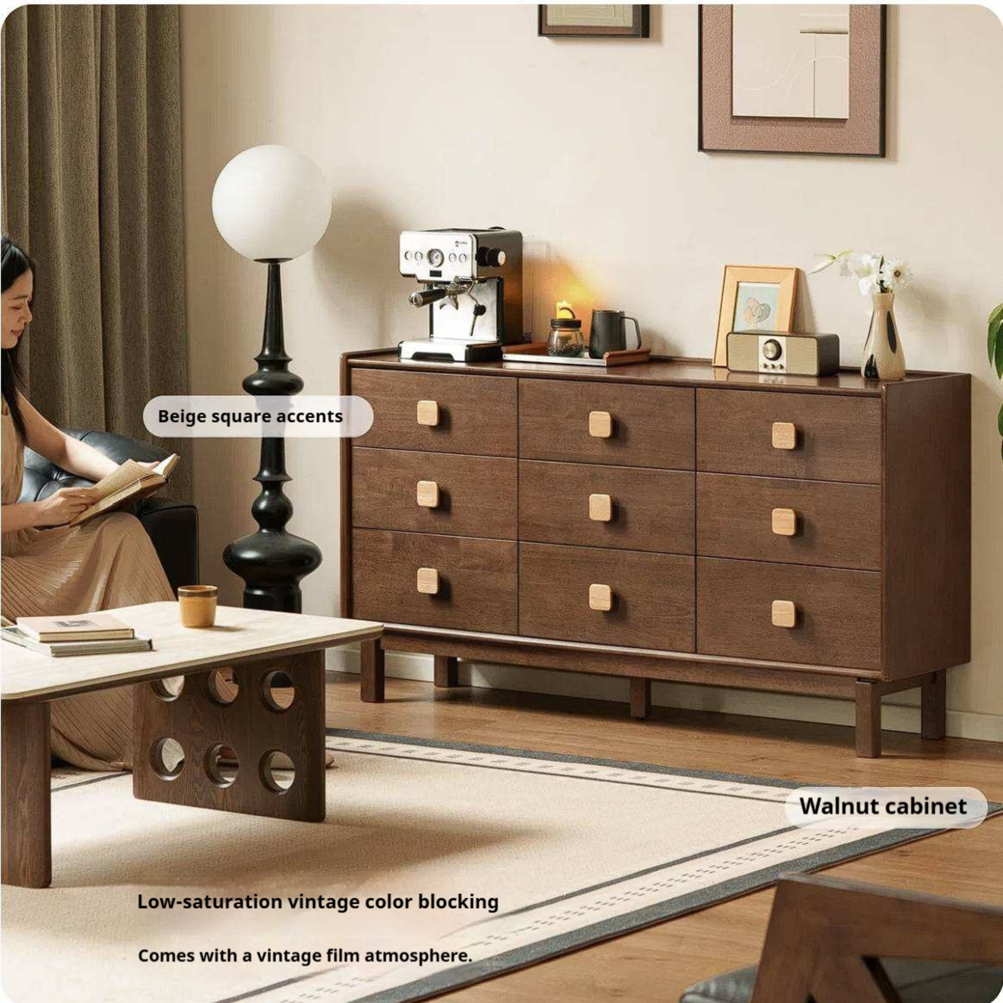 Rubberwood Solid Wood Button Block Dresser