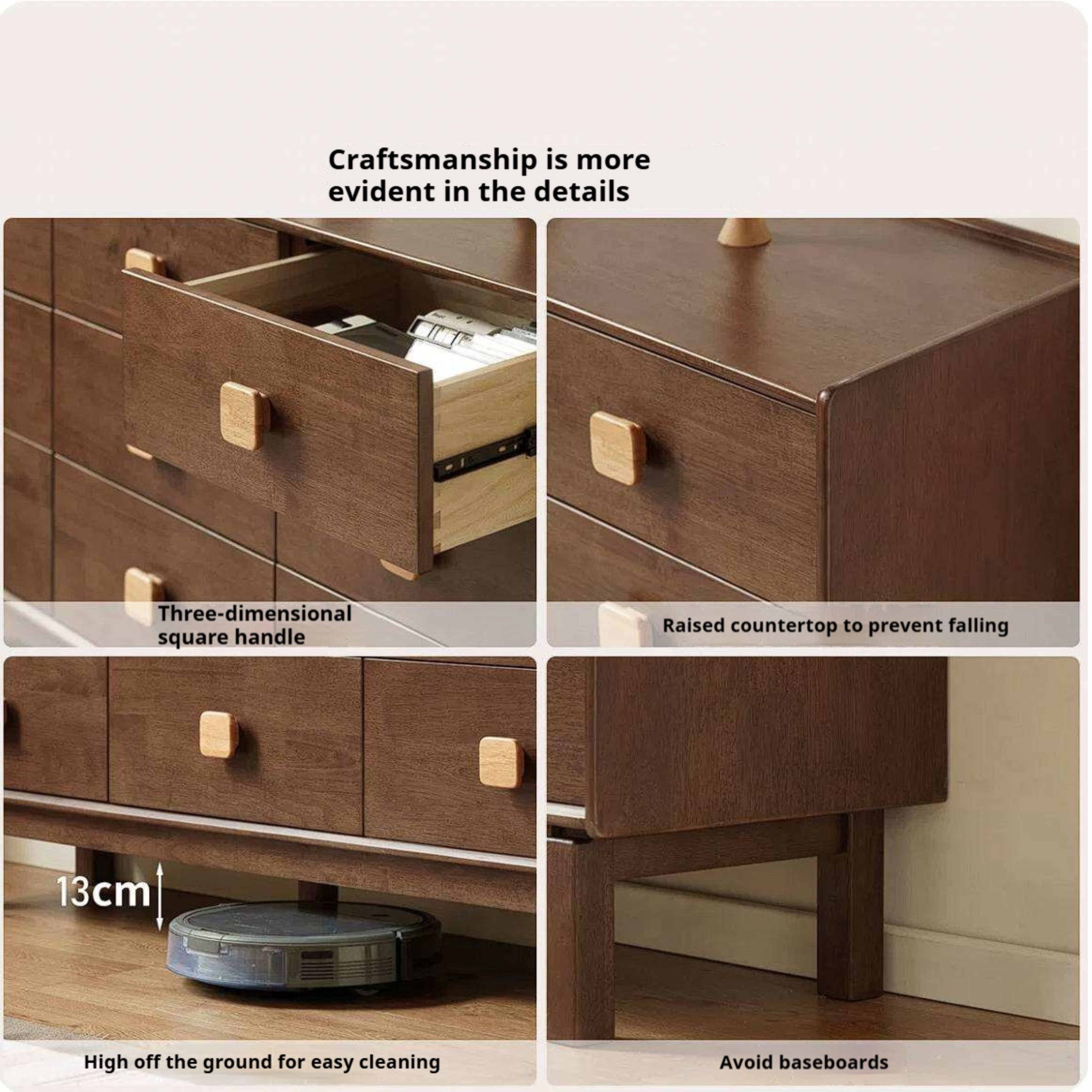 Rubberwood Solid Wood Button Block Dresser