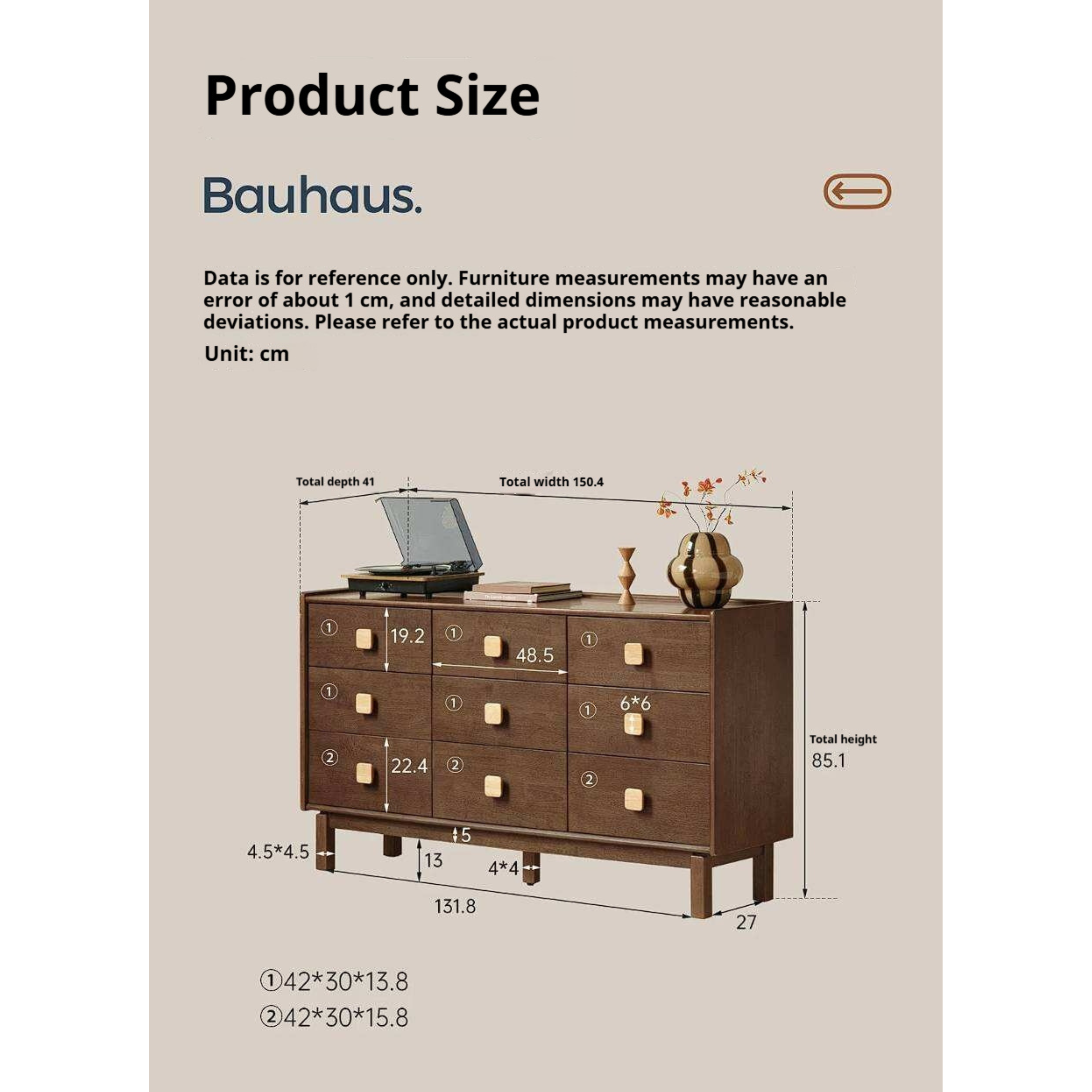 Rubberwood Solid Wood Button Block Dresser