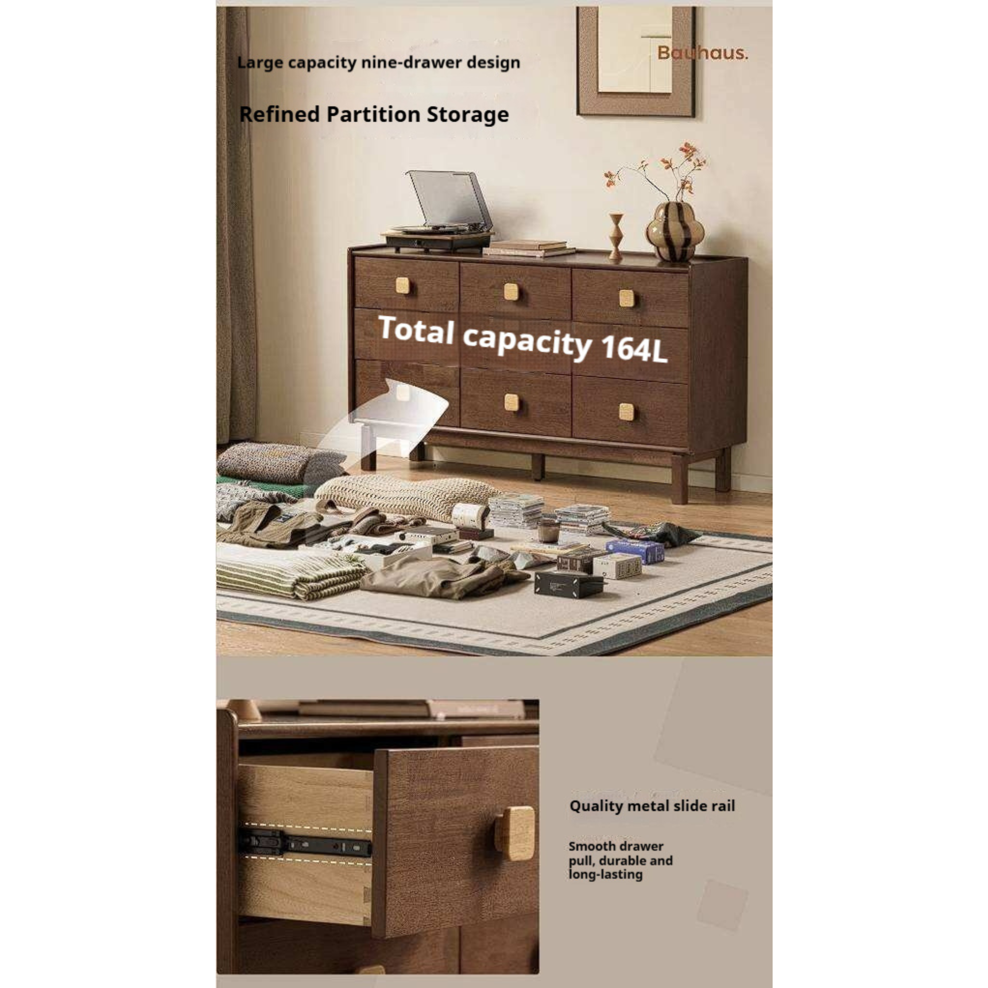 Rubberwood Solid Wood Button Block Dresser