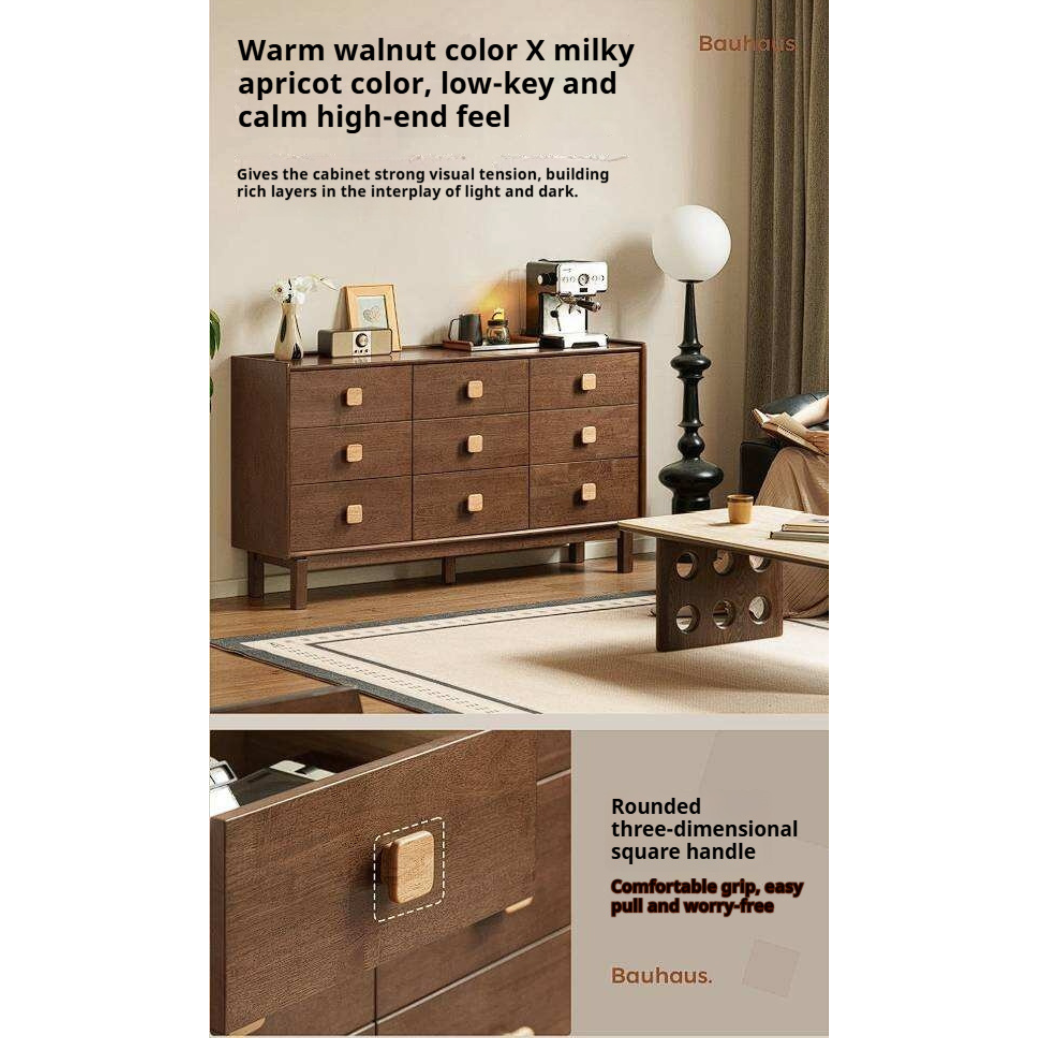Rubberwood Solid Wood Button Block Dresser
