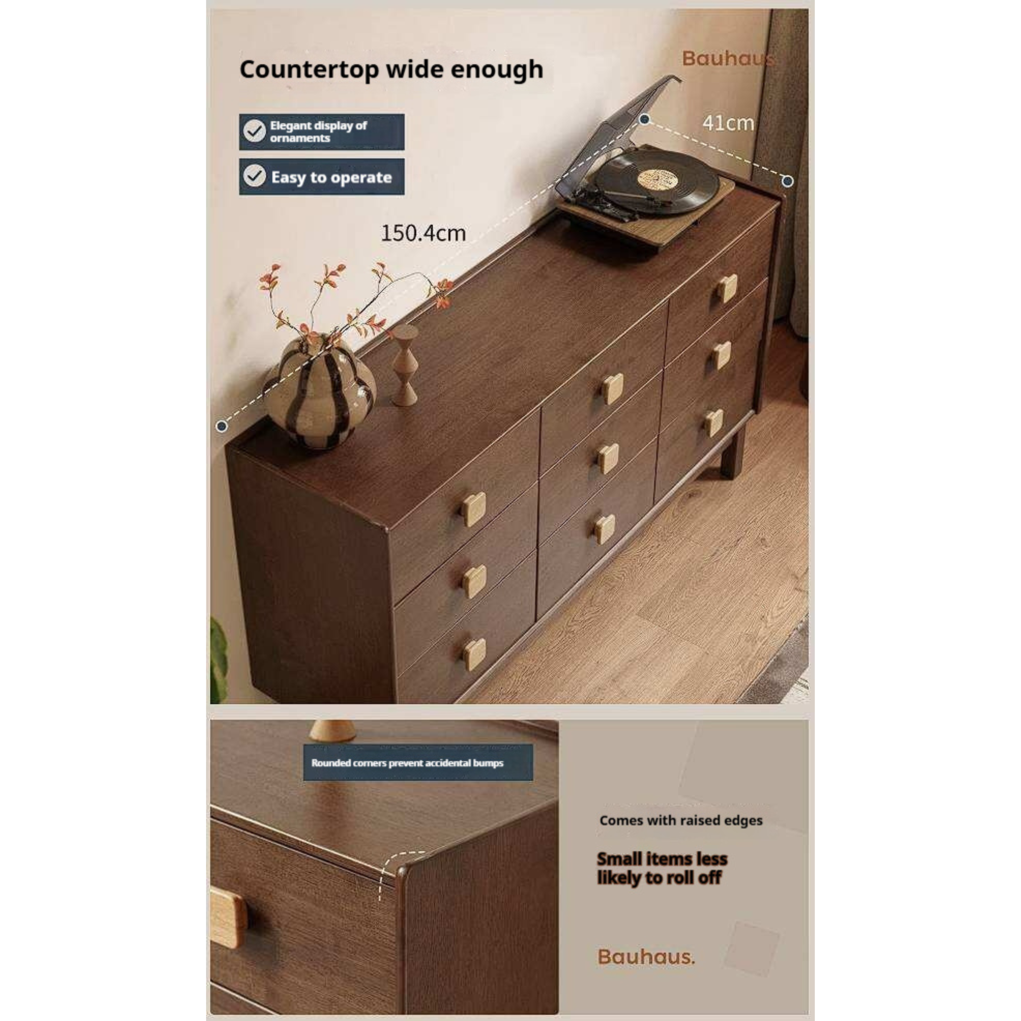 Rubberwood Solid Wood Button Block Dresser