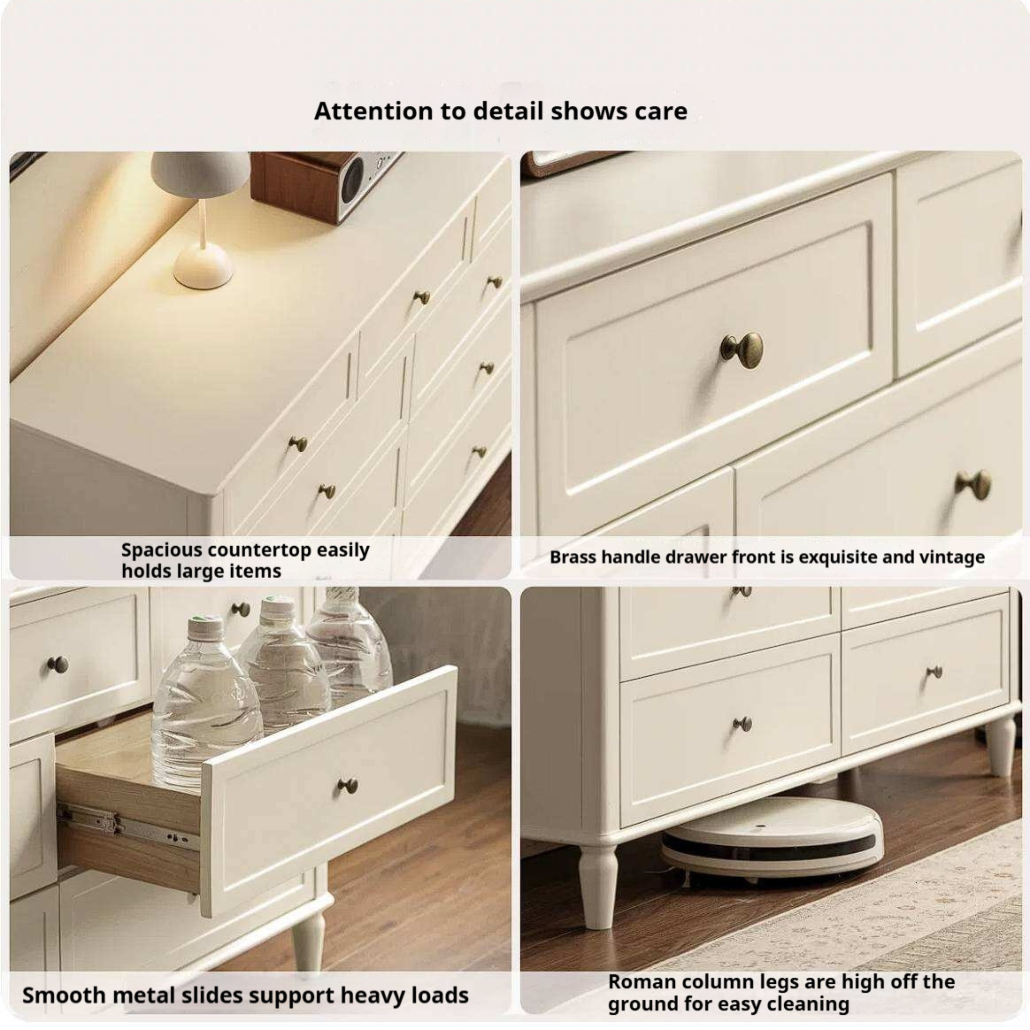 Rubberwood Solid Wood Bedroom Dresser with Elegant White Finish