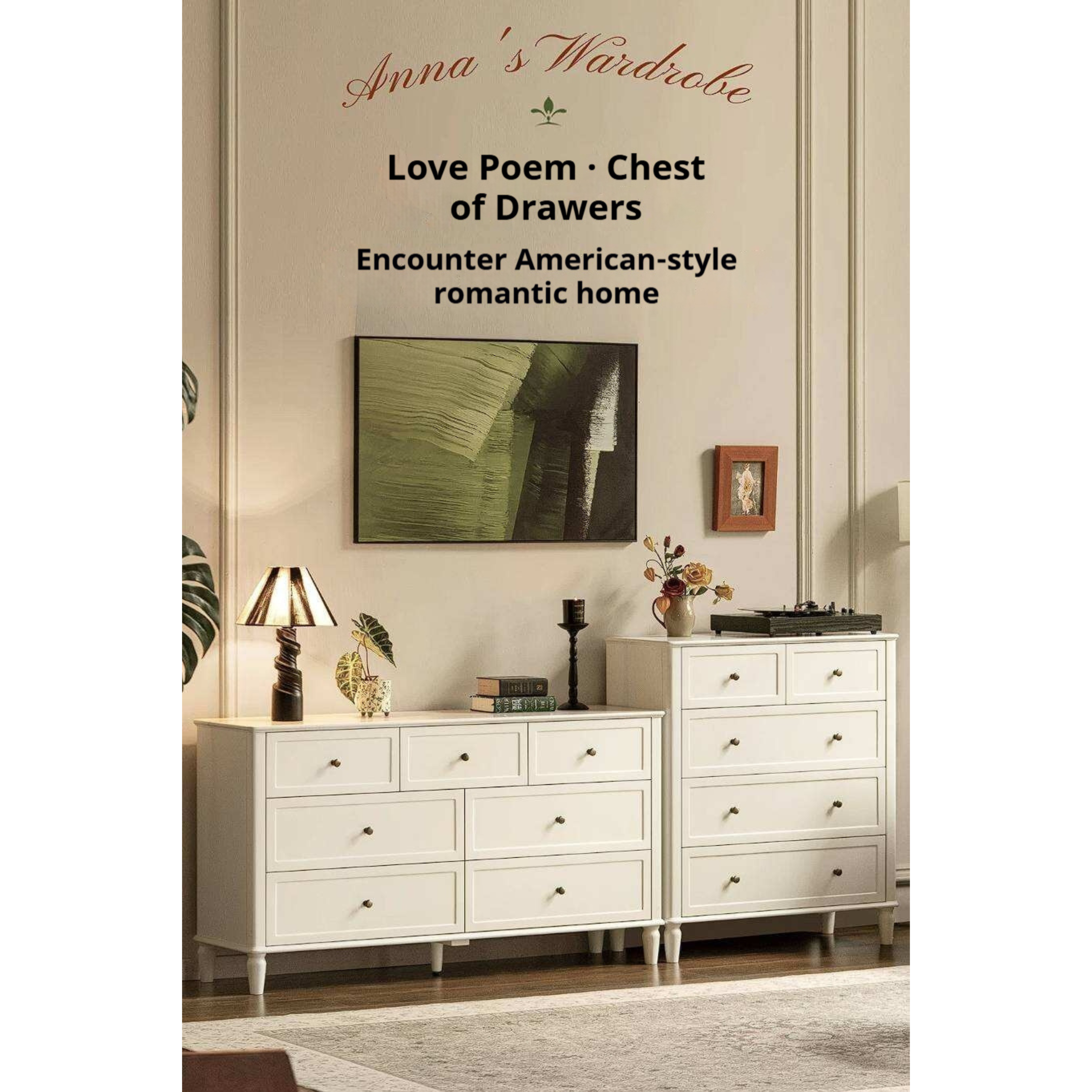 Rubberwood Solid Wood Bedroom Dresser with Elegant White Finish