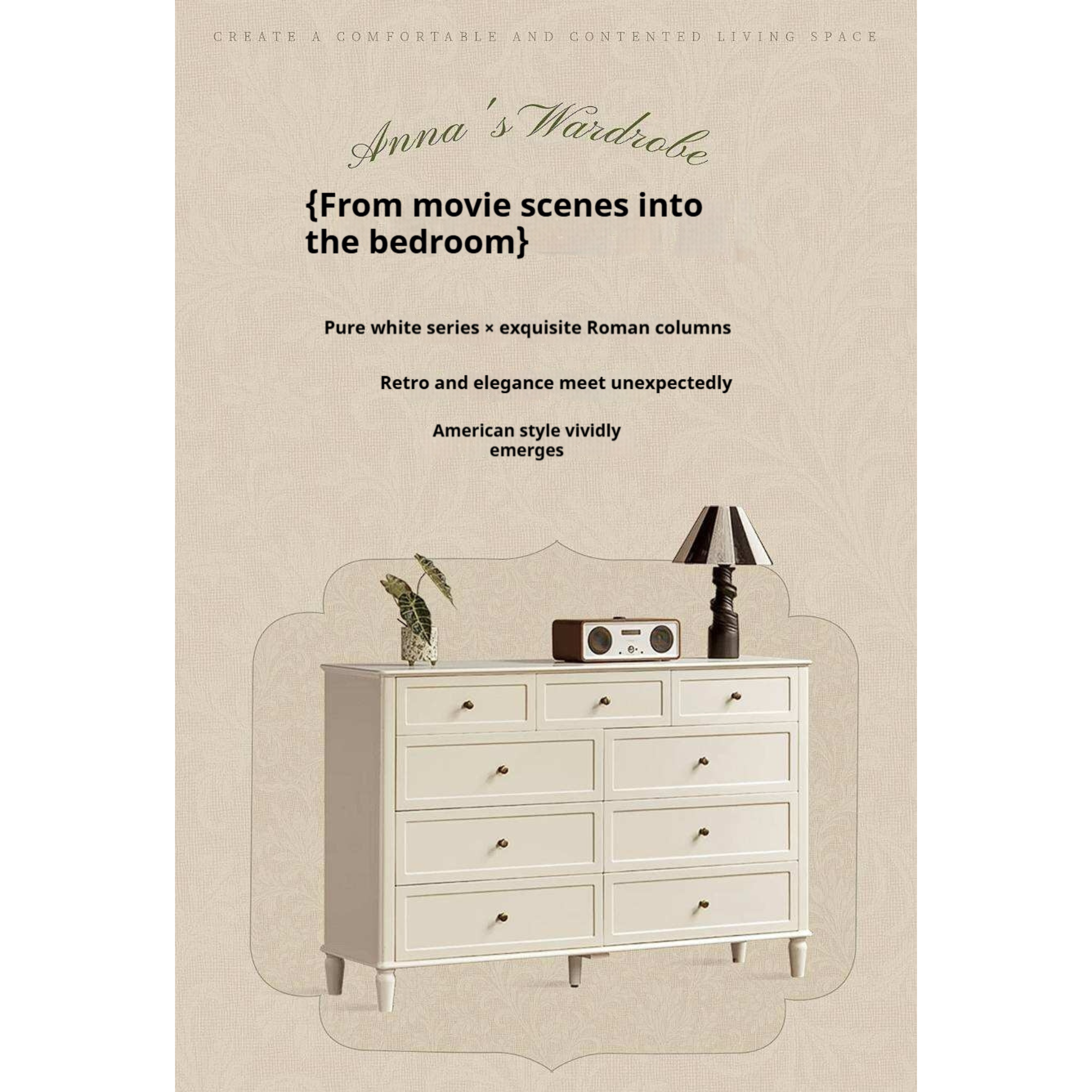 Rubberwood Solid Wood Bedroom Dresser with Elegant White Finish