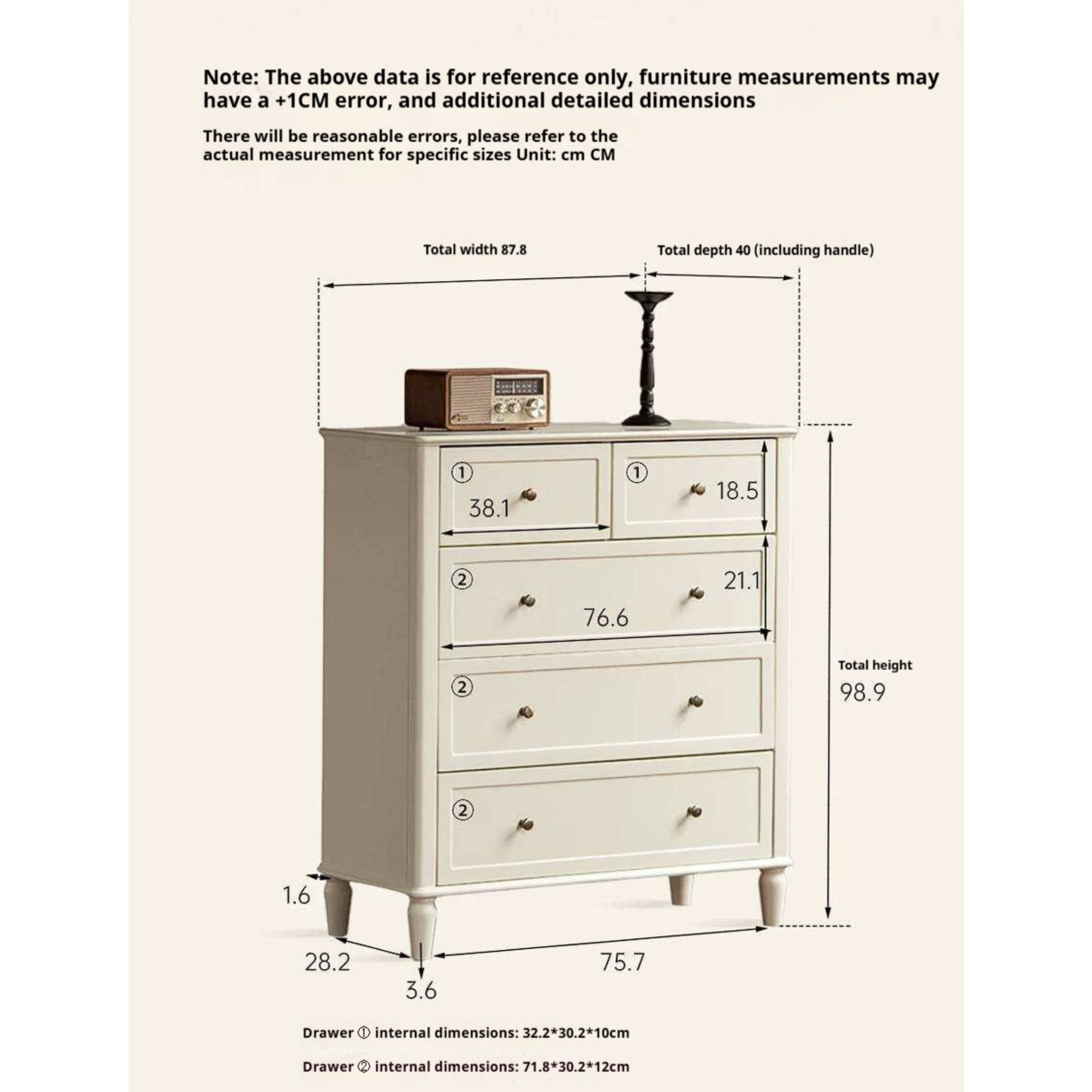 Rubberwood Solid Wood Bedroom Dresser with Elegant White Finish