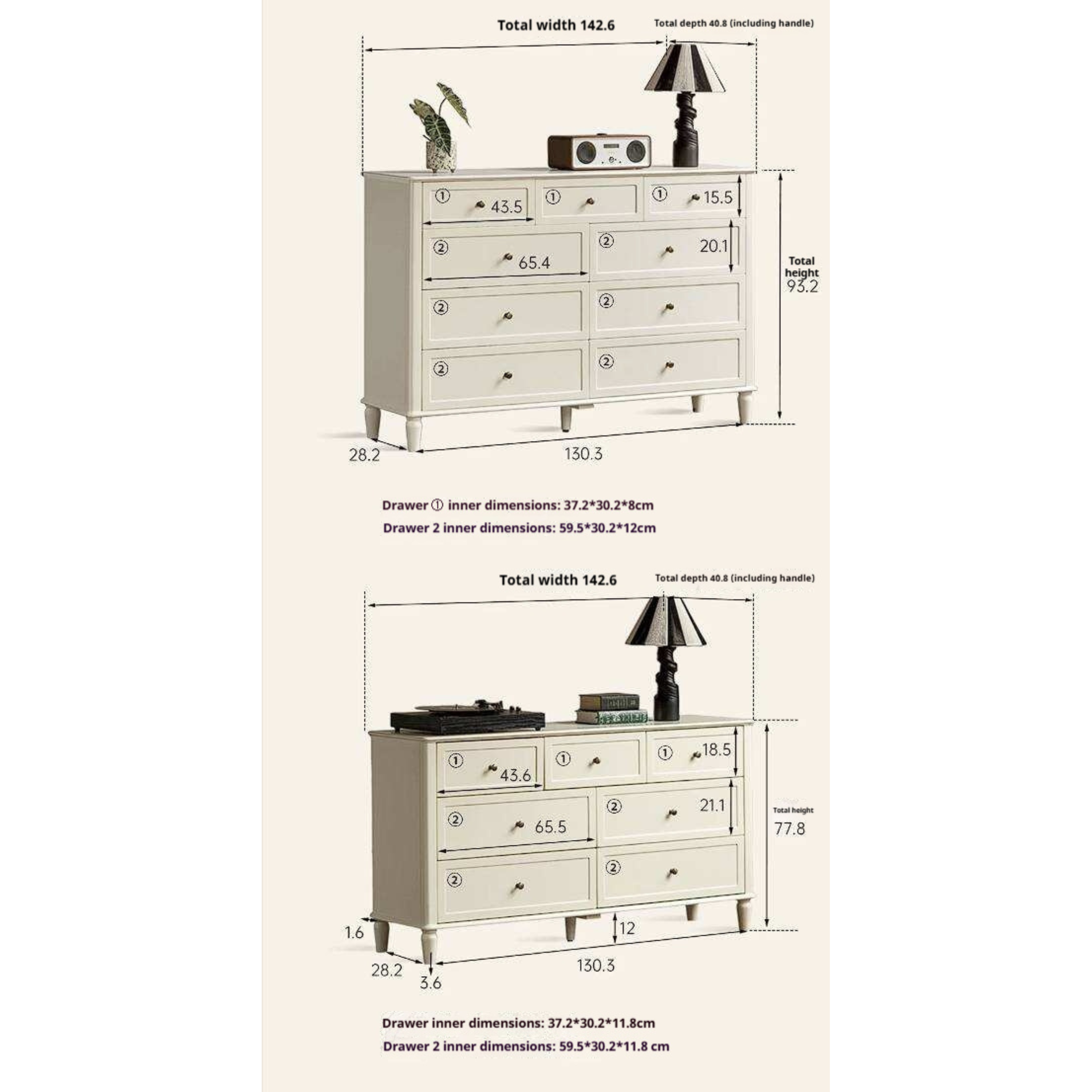 Rubberwood Solid Wood Bedroom Dresser with Elegant White Finish