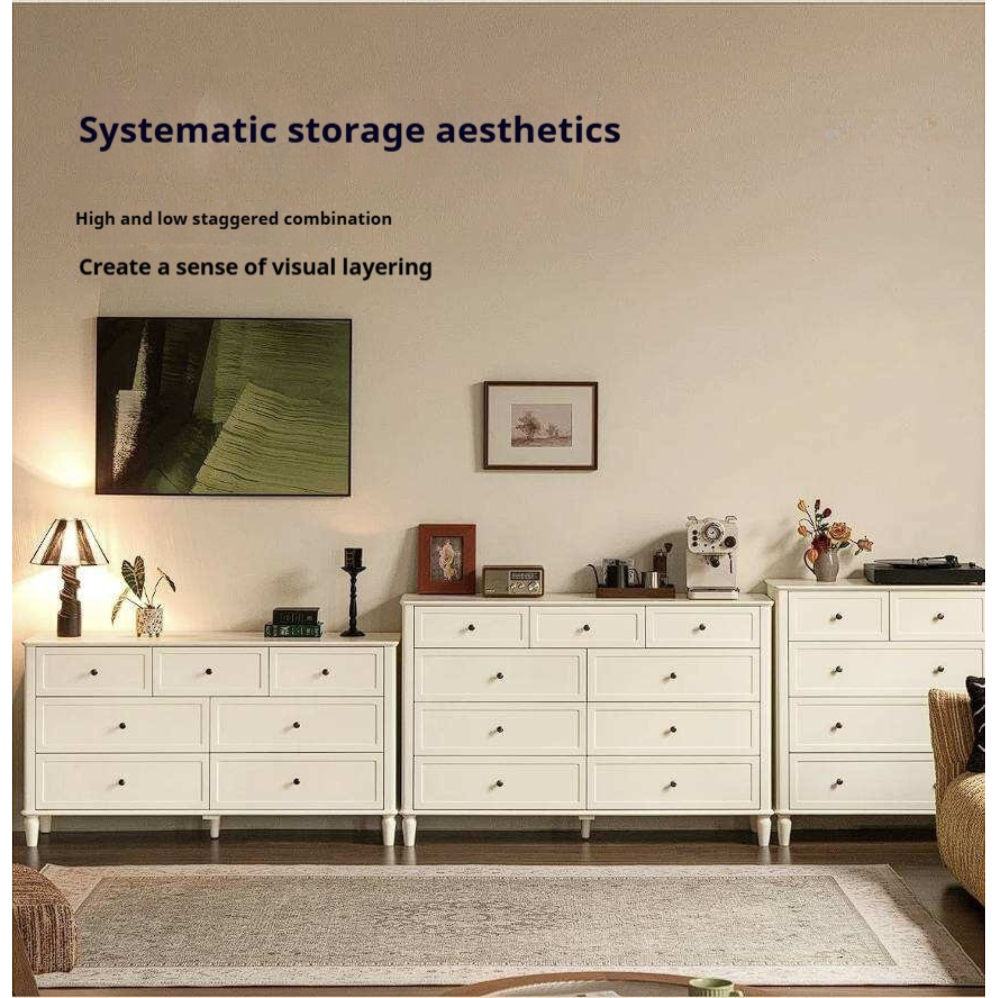 Rubberwood Solid Wood Bedroom Dresser with Elegant White Finish