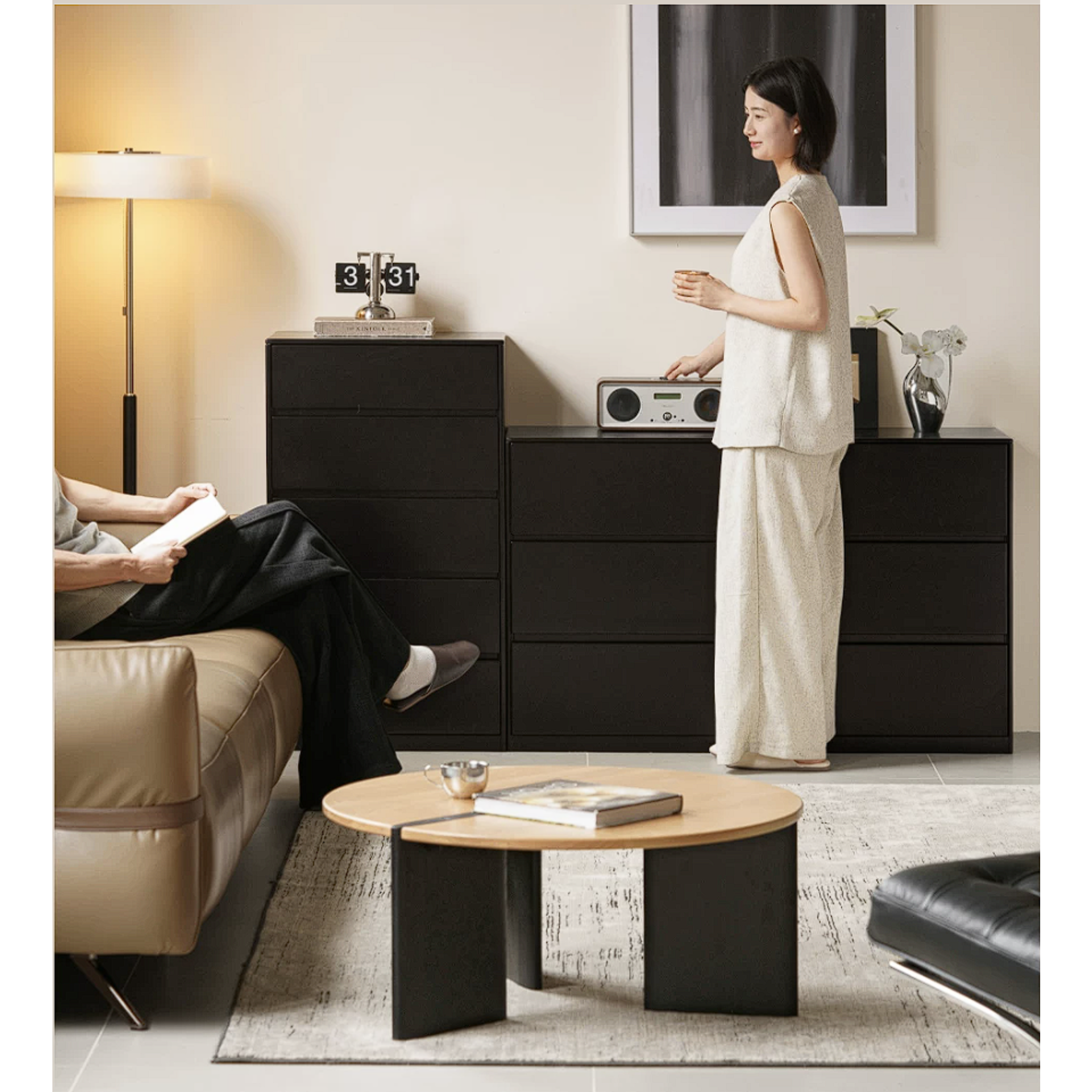 Rubberwood Solid Wood Chest of Drawers Deep Espresso Black dresser