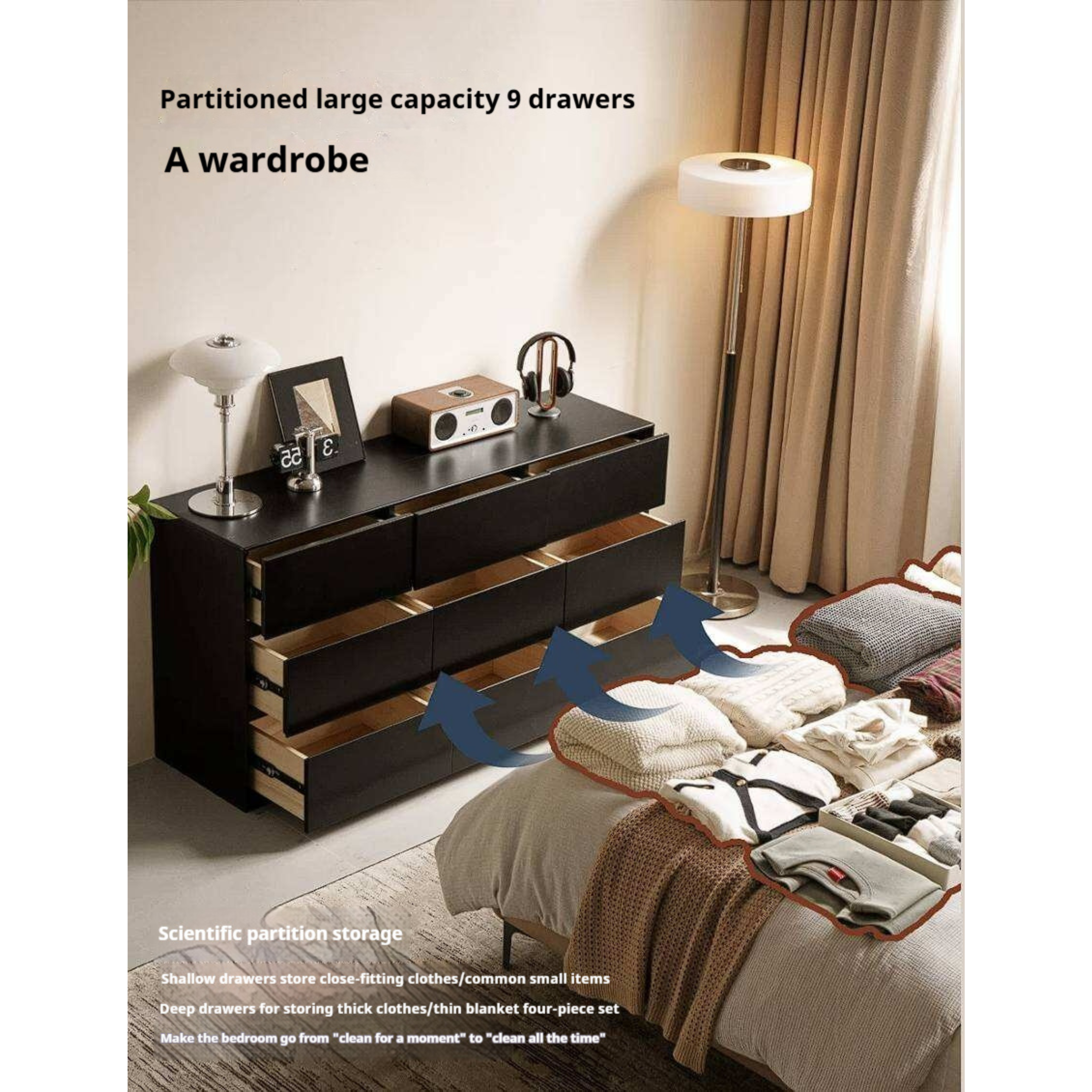 Rubberwood Solid Wood Chest of Drawers Deep Espresso Black dresser