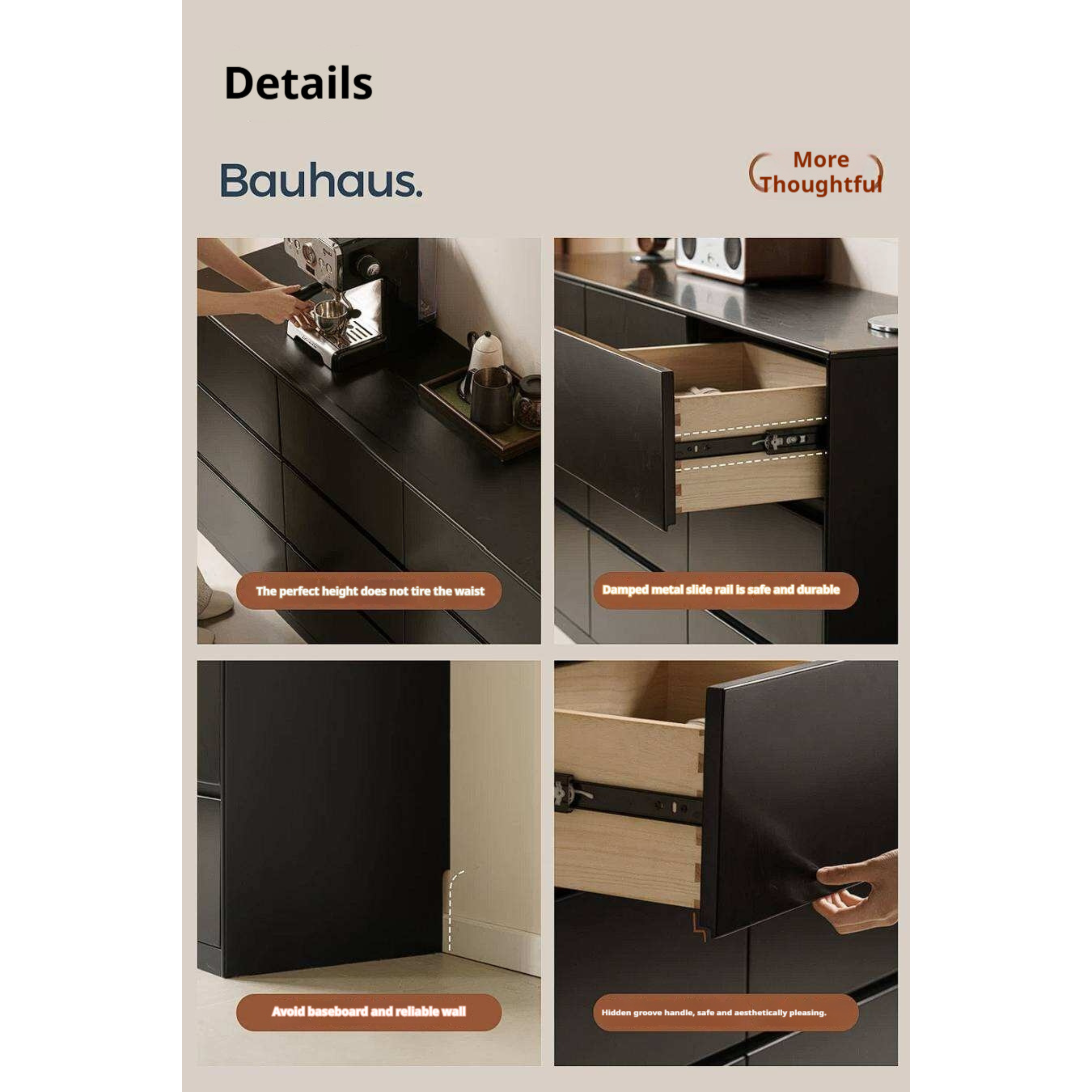 Rubberwood Solid Wood Chest of Drawers Deep Espresso Black dresser