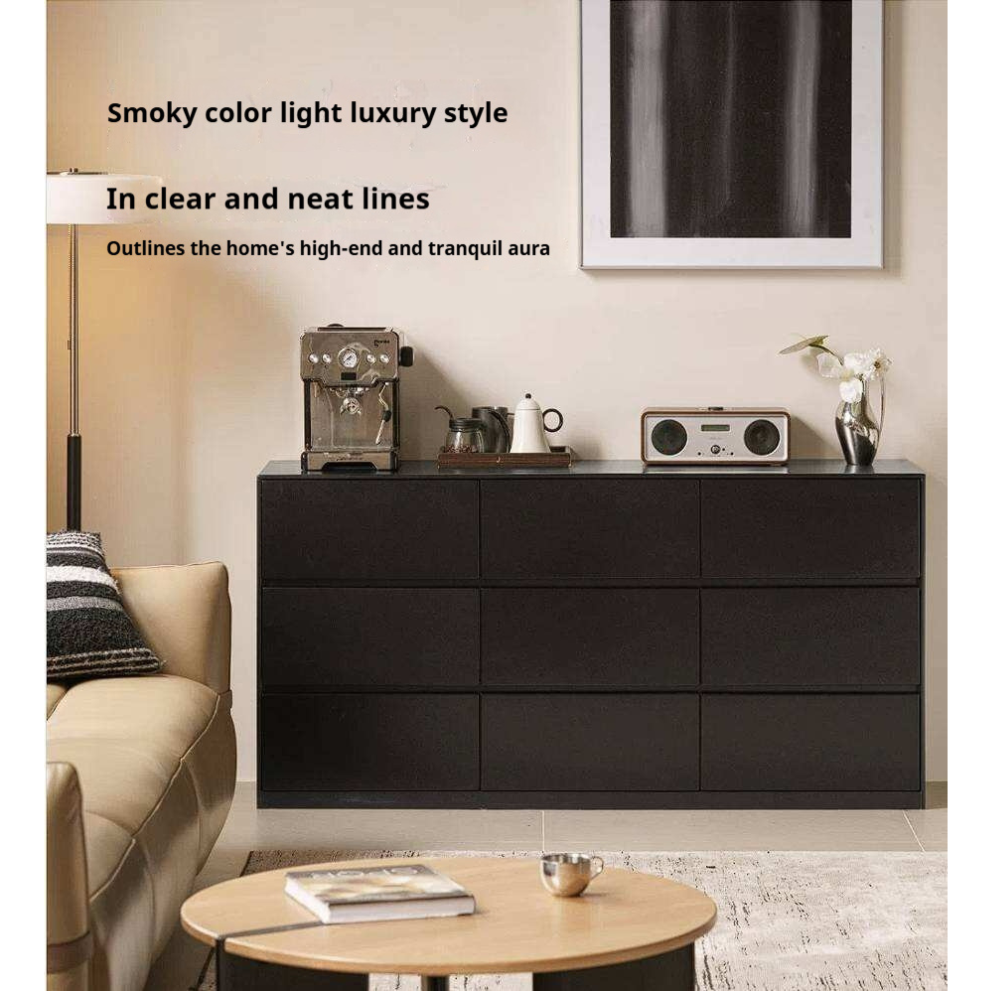Rubberwood Solid Wood Chest of Drawers Deep Espresso Black dresser