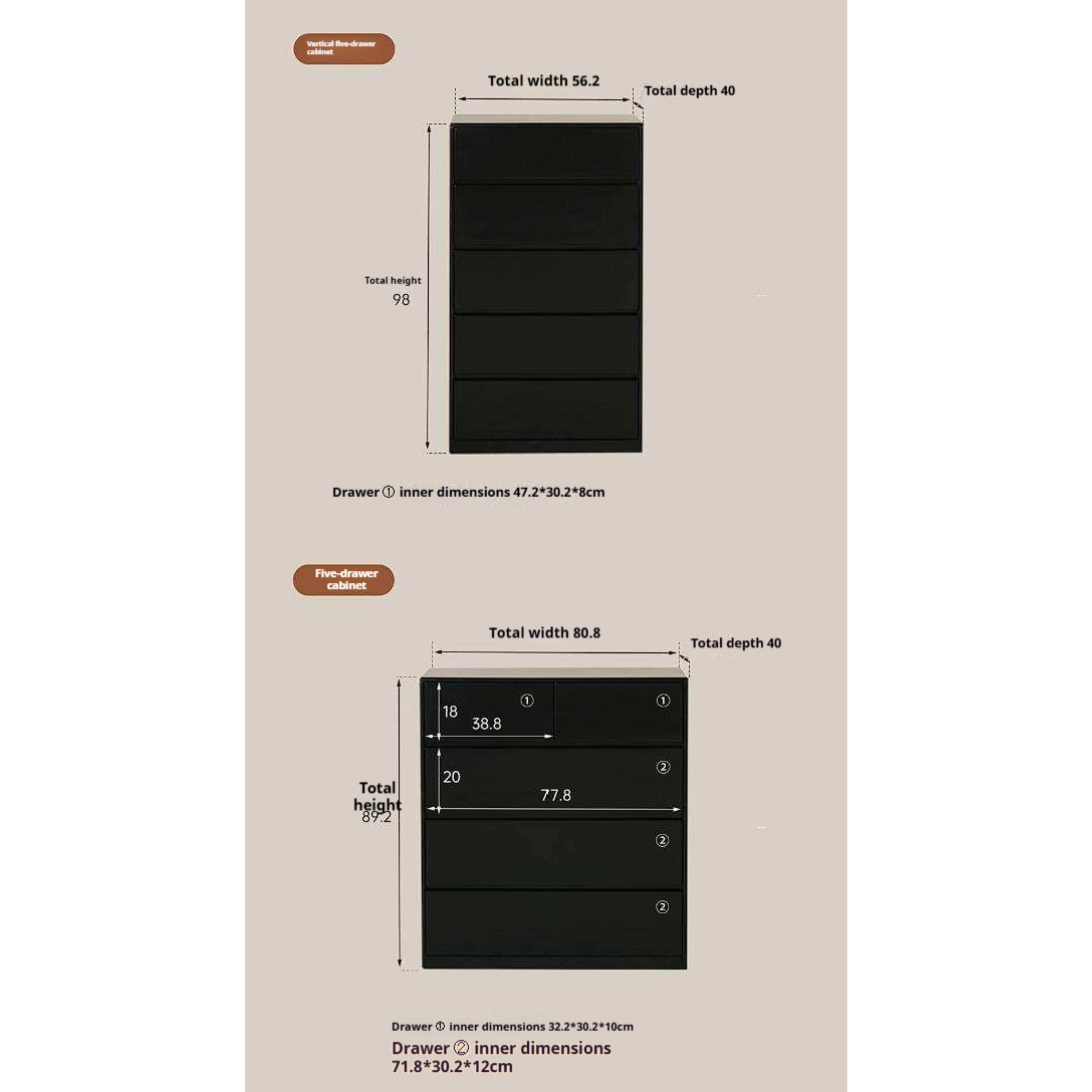 Rubberwood Solid Wood Chest of Drawers Deep Espresso Black dresser