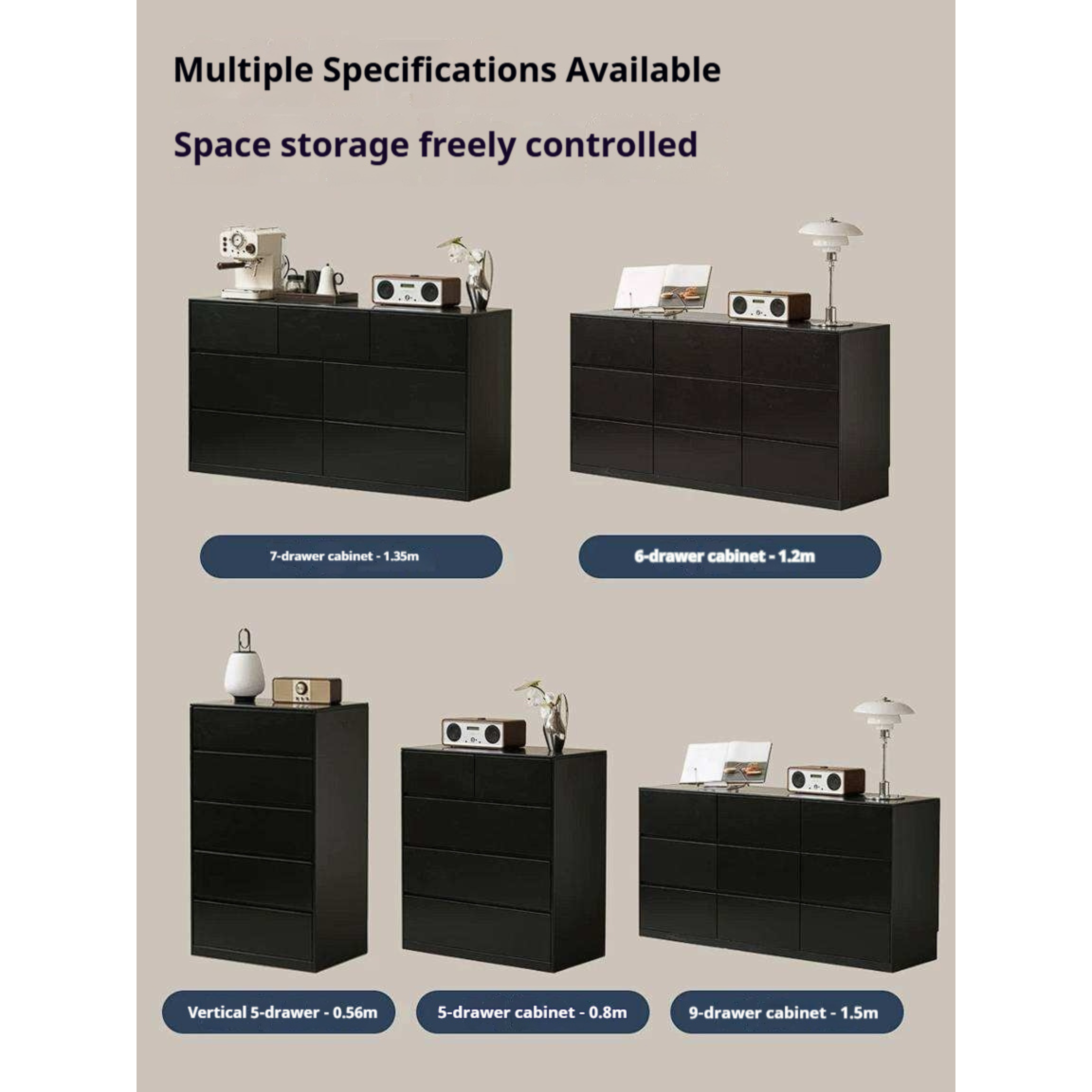 Rubberwood Solid Wood Chest of Drawers Deep Espresso Black dresser