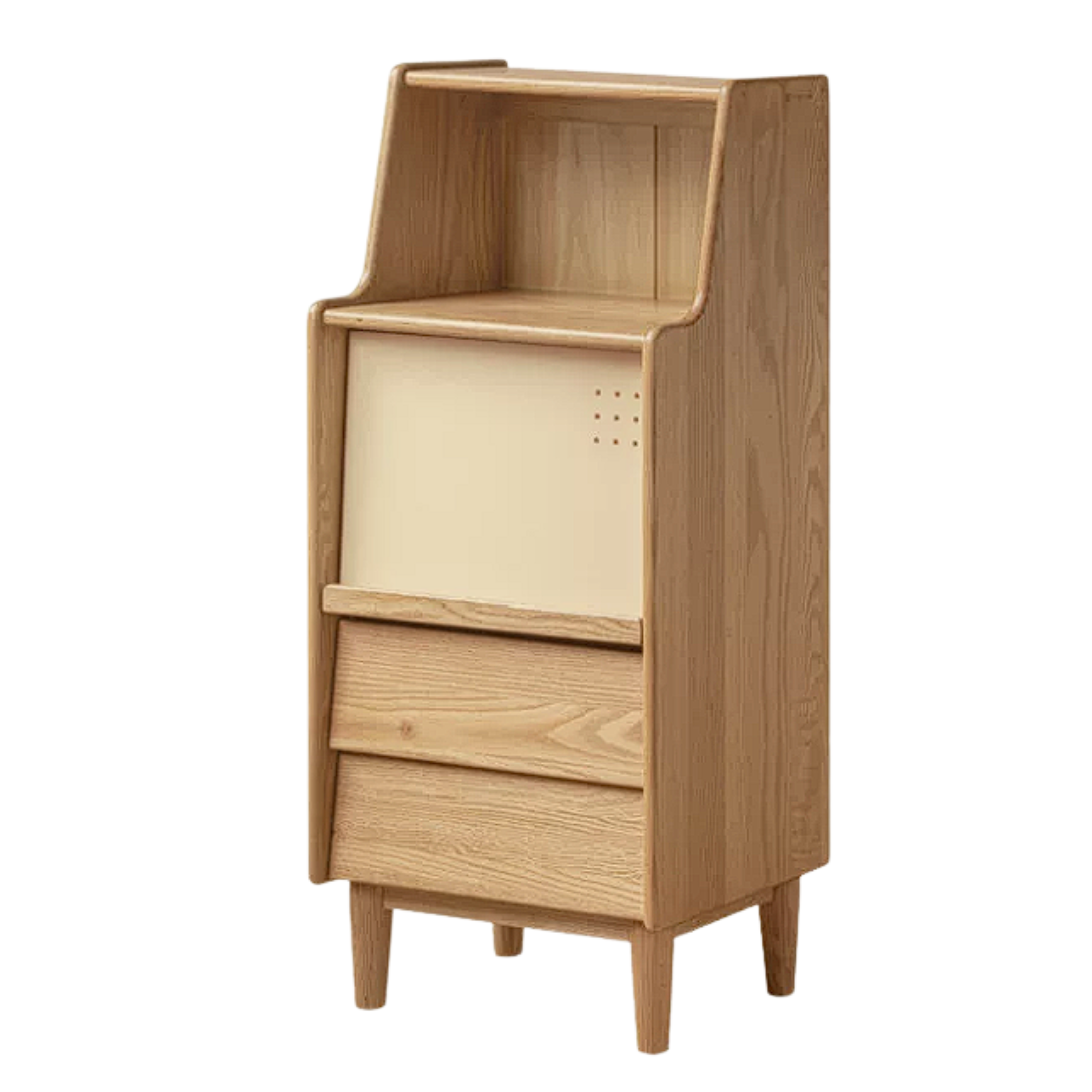 Oak Solid Wood Tall Narrow Cabinet with Open Shelf and Flip Door