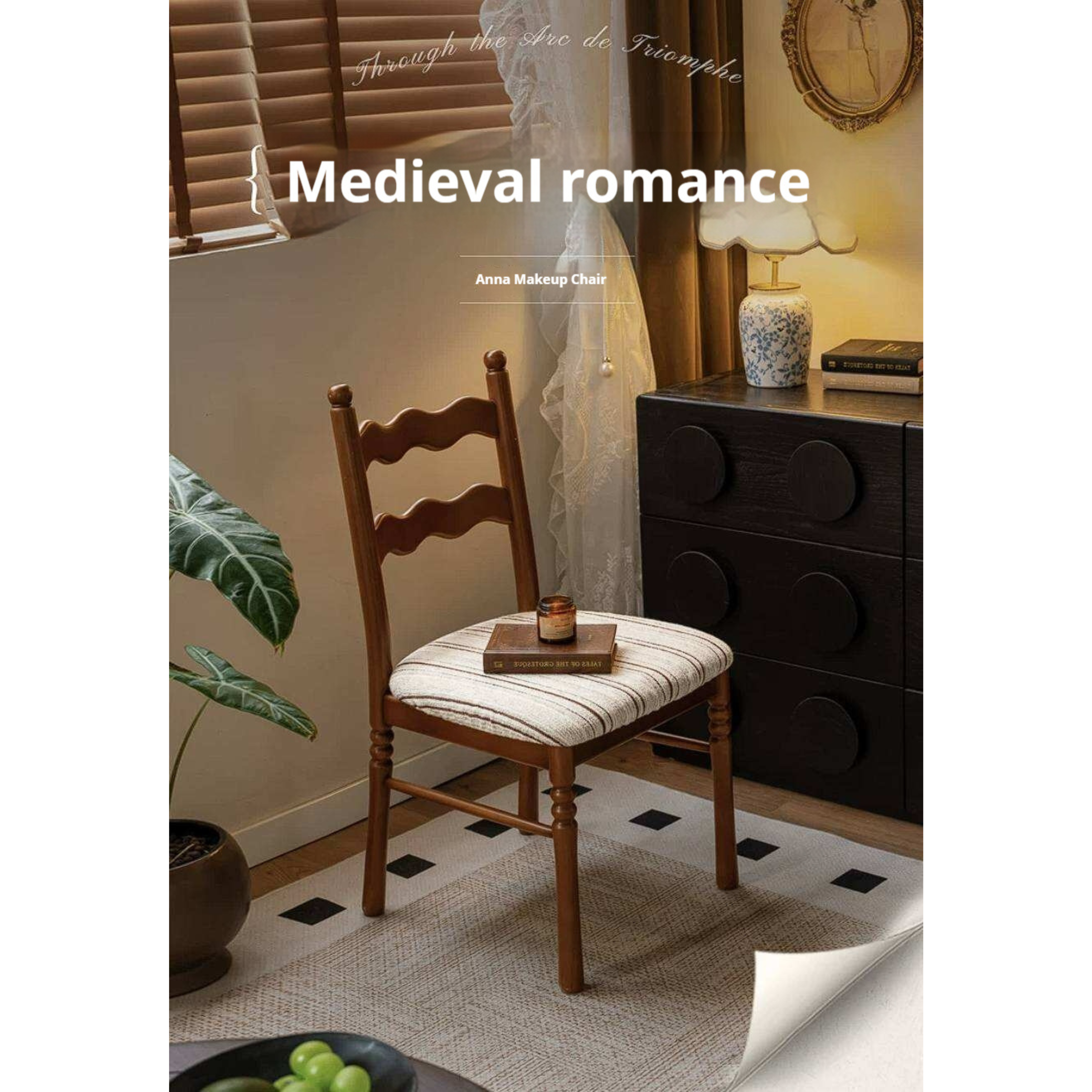 4 pcs-Beech, Ash Solid Wood French Retro Chair with Removable Washable Cushion