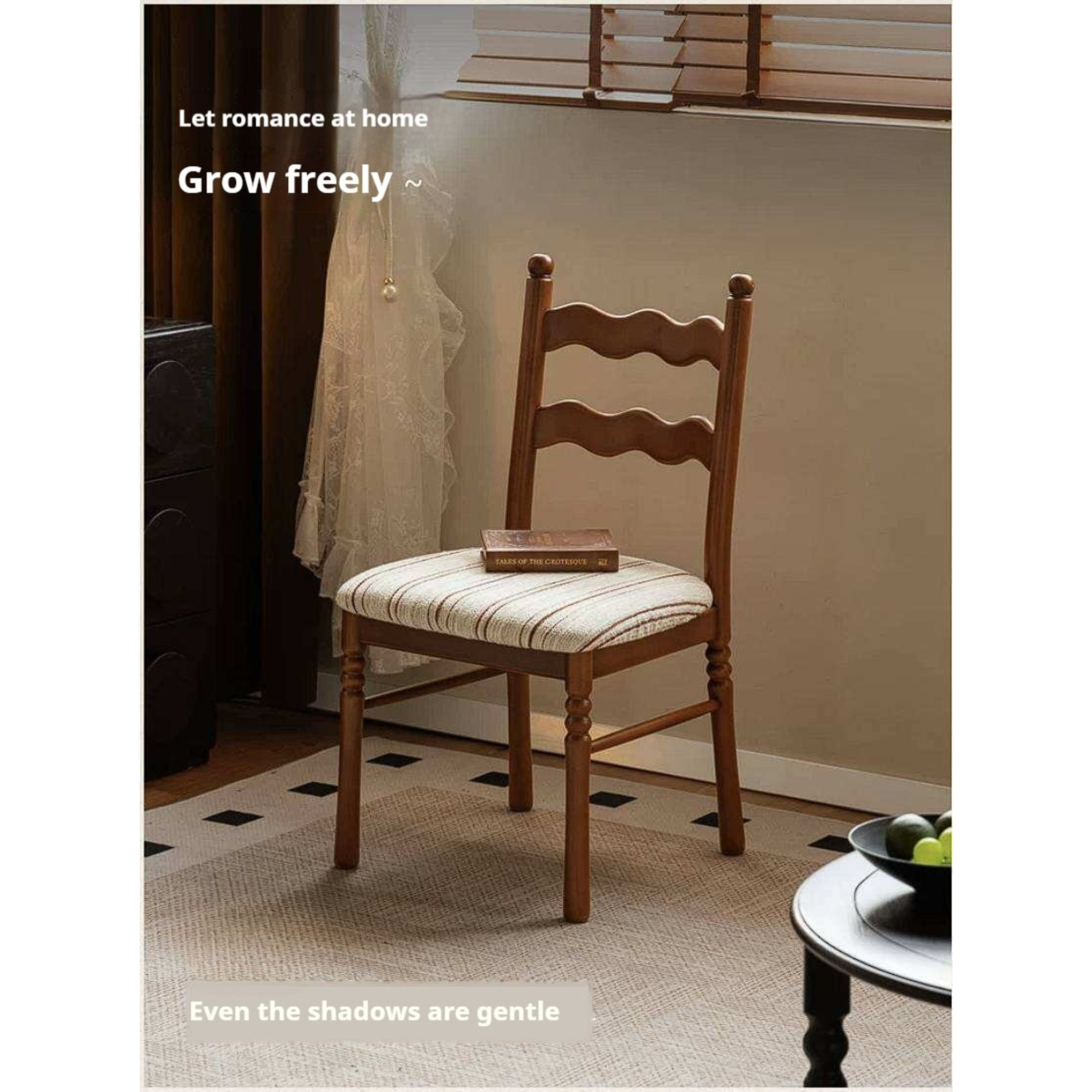 4 pcs-Beech, Ash Solid Wood French Retro Chair with Removable Washable Cushion