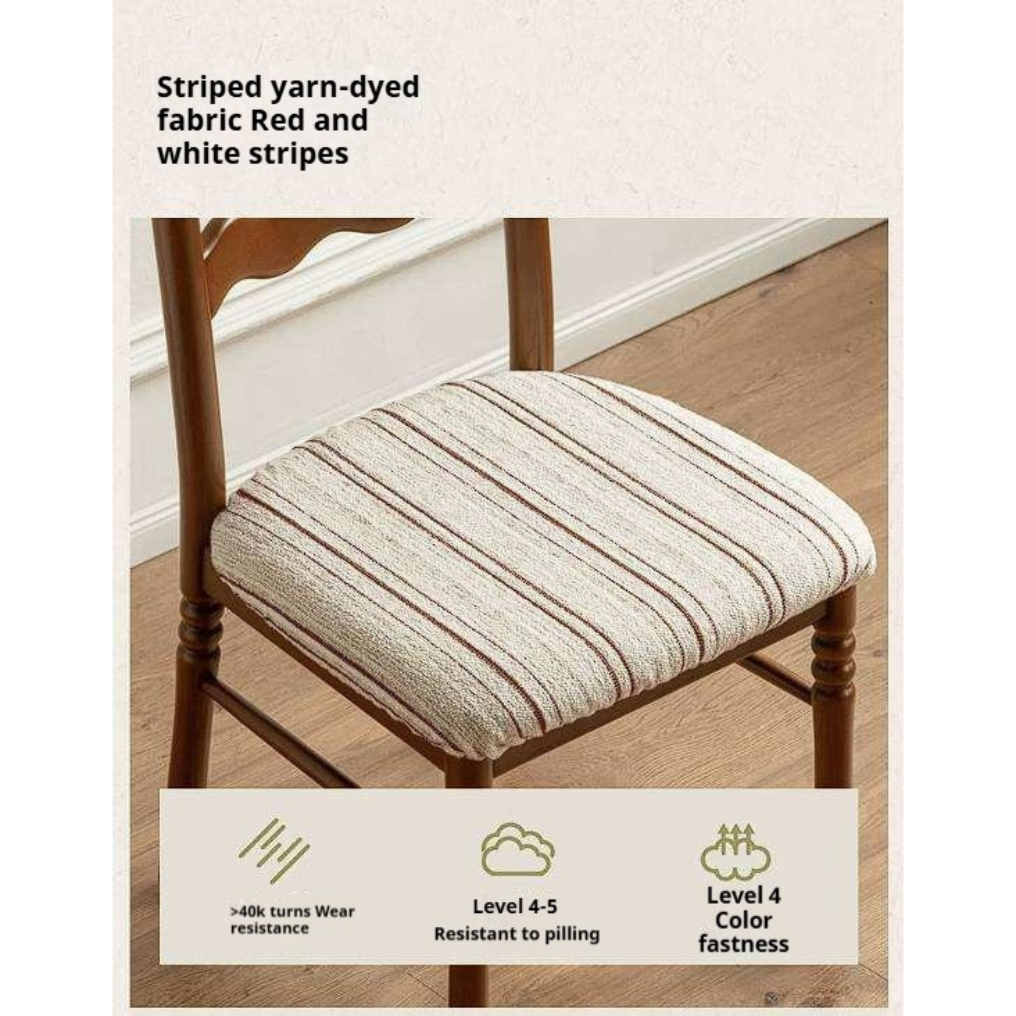 4 pcs-Beech, Ash Solid Wood French Retro Chair with Removable Washable Cushion
