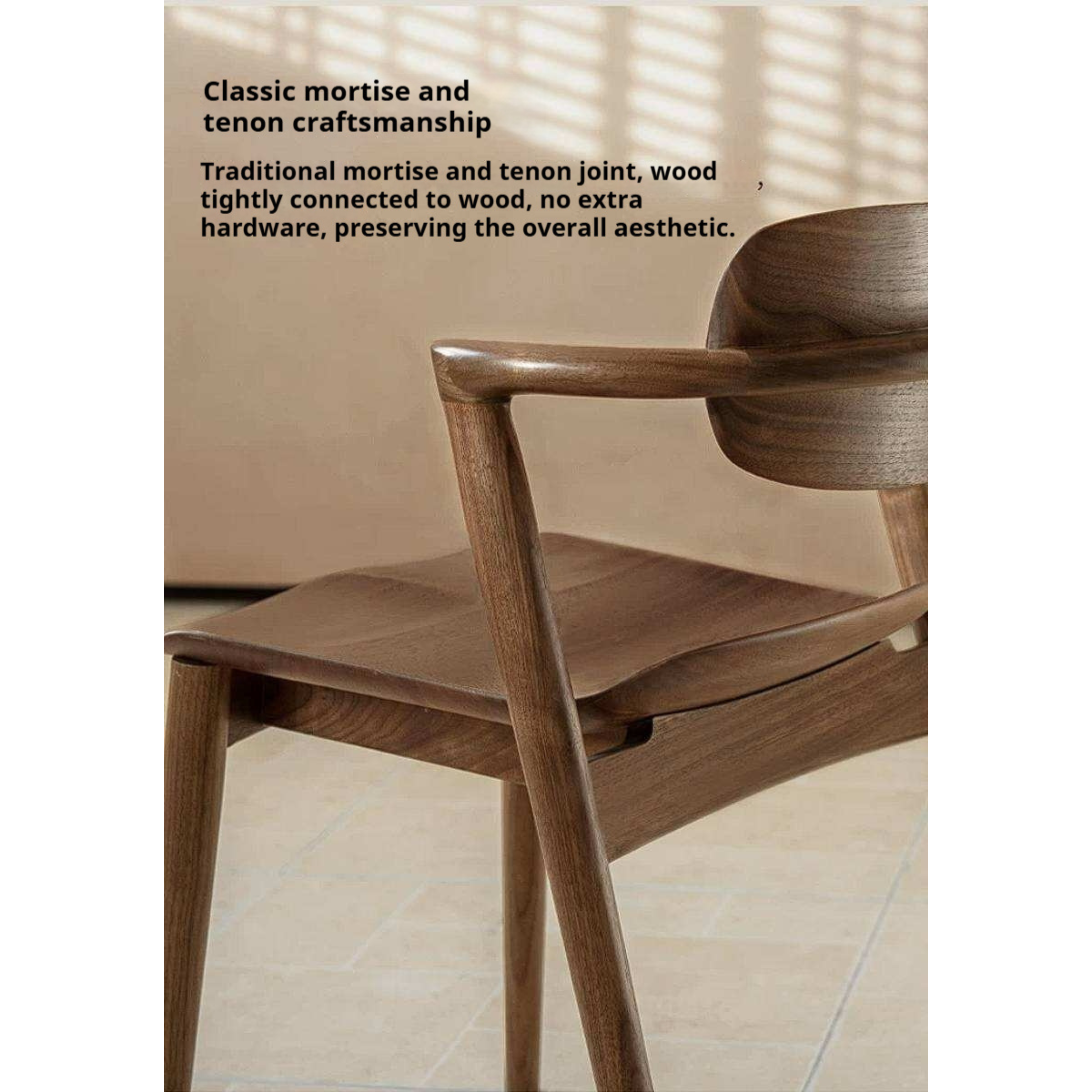 Black Walnut Solid Wood Bentwood Dining Chair with Curved Back and Saddle Seat
