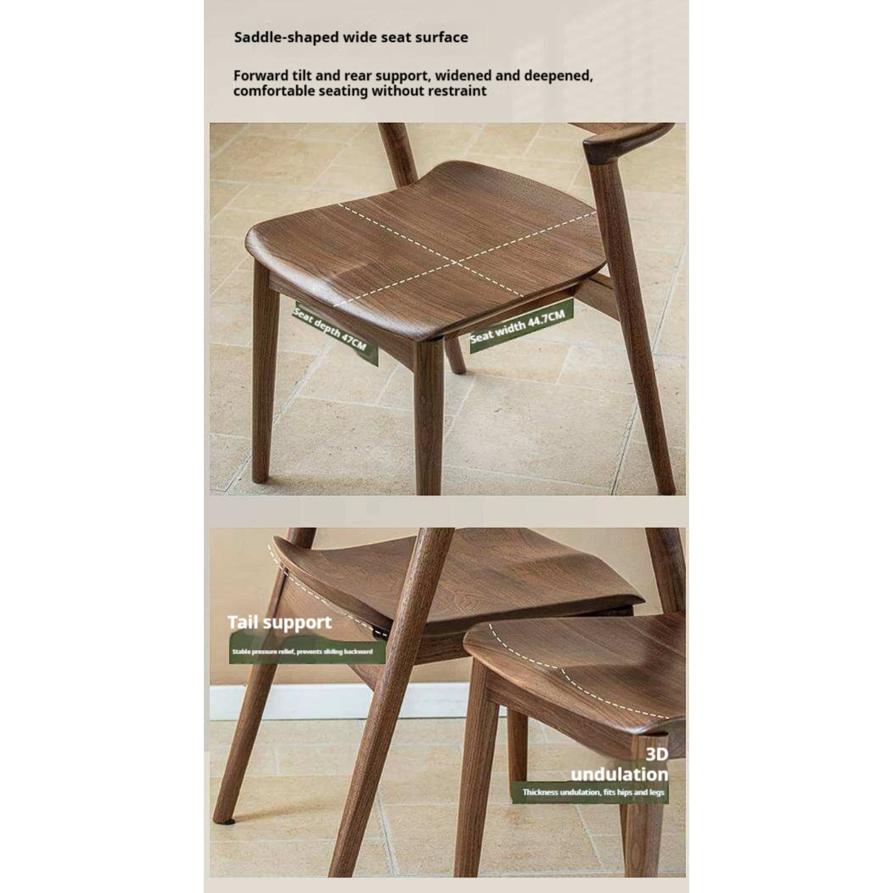 Black Walnut Solid Wood Bentwood Dining Chair with Curved Back and Saddle Seat