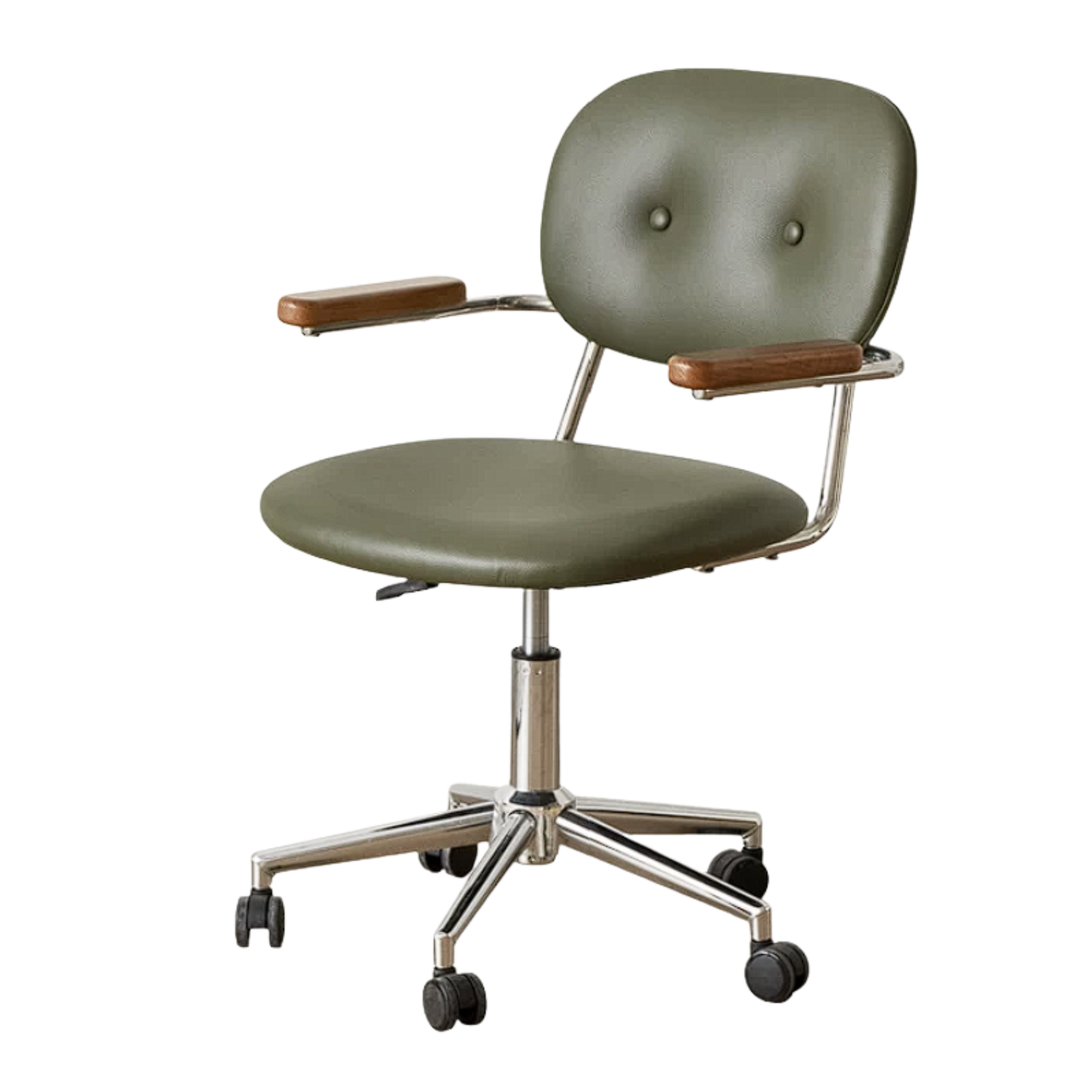 Oak Solid Wood Leather Swivel Office Chair with Armrests