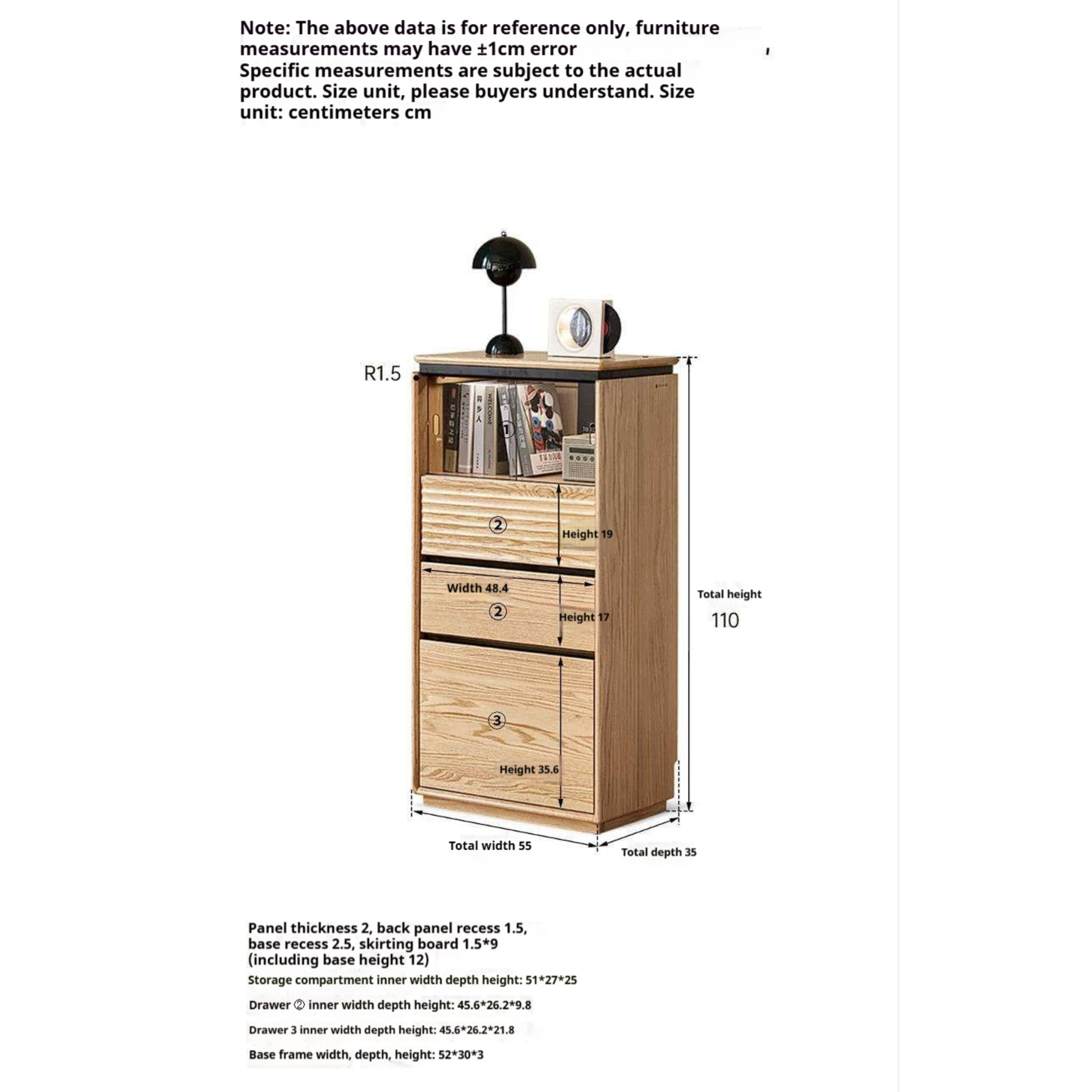 Oak Solid Wood Tall Side Cabinet with Louvered Sliding Door and LED Lighting