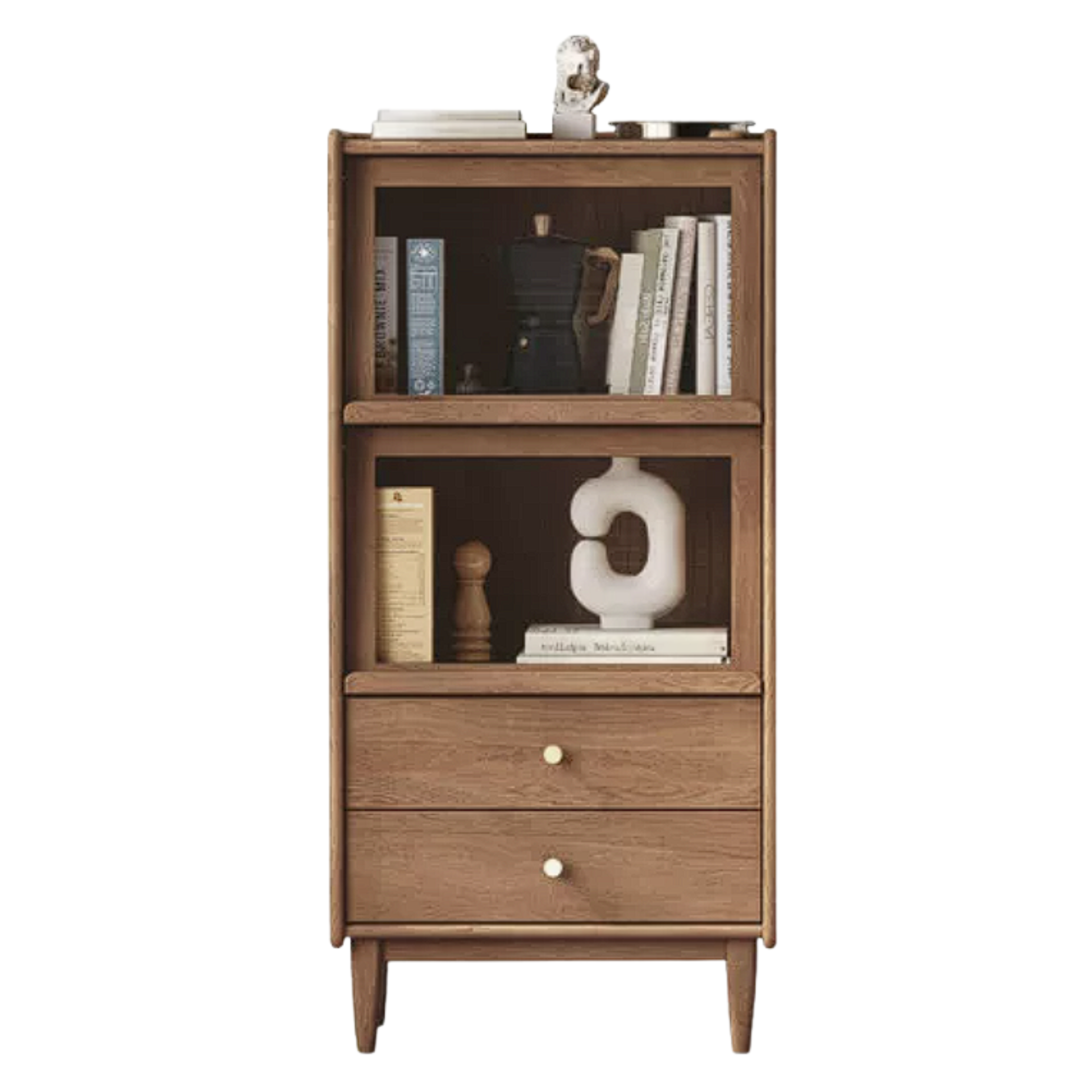 Ash Solid Wood Display Cabinet with Flip-Up Glass Doors and LED Lighting