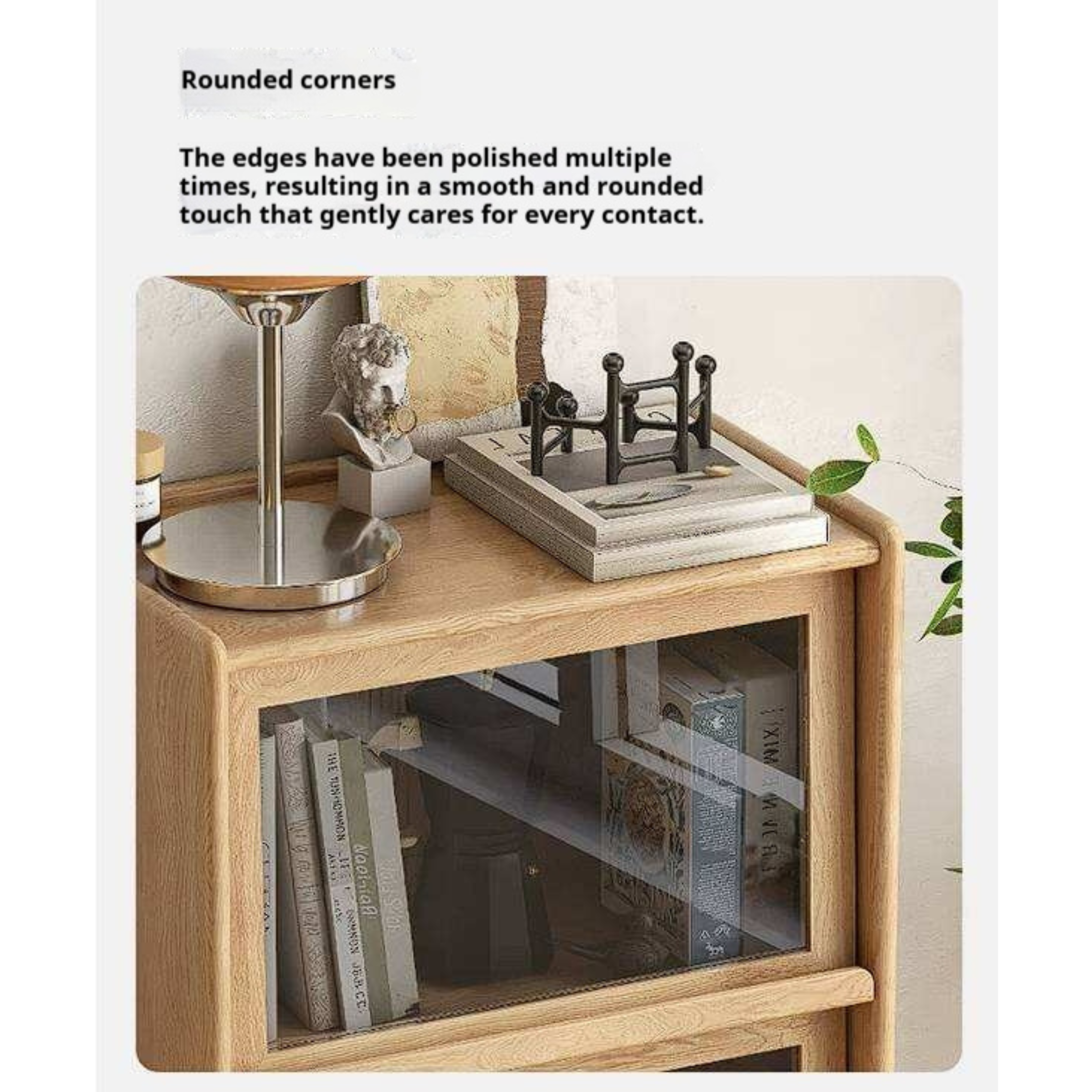 Ash Solid Wood Display Cabinet with Flip-Up Glass Doors and LED Lighting