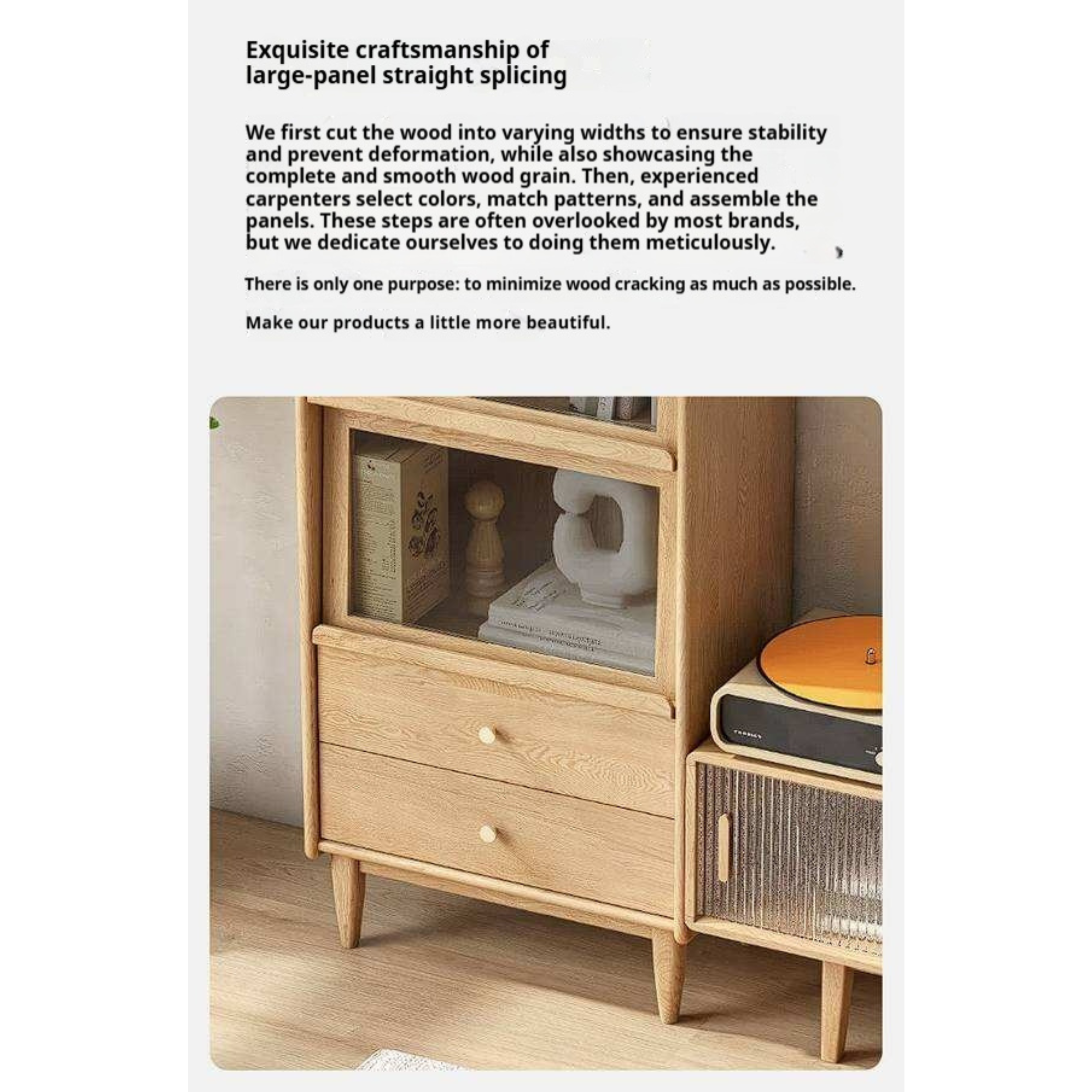 Ash Solid Wood Display Cabinet with Flip-Up Glass Doors and LED Lighting