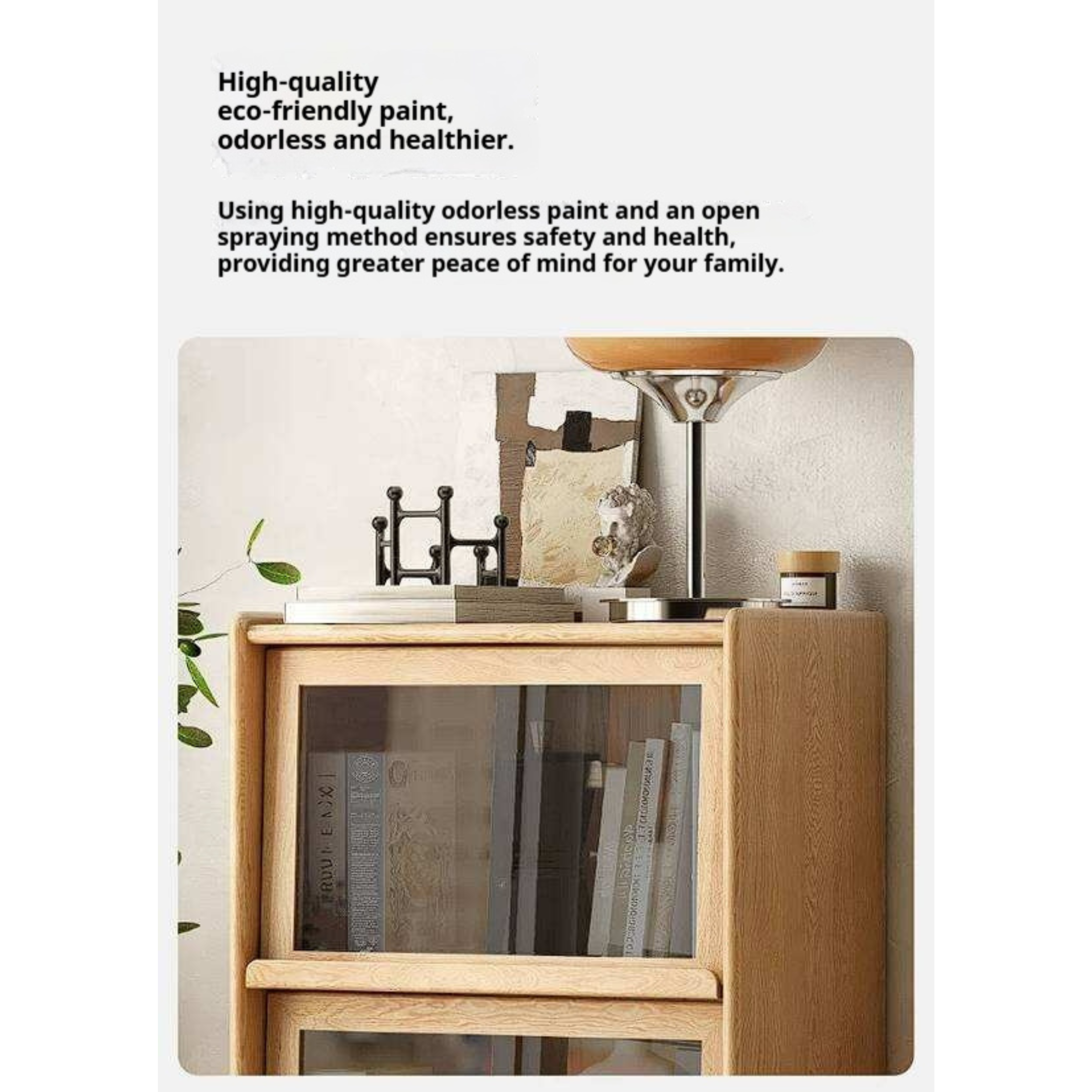 Ash Solid Wood Display Cabinet with Flip-Up Glass Doors and LED Lighting