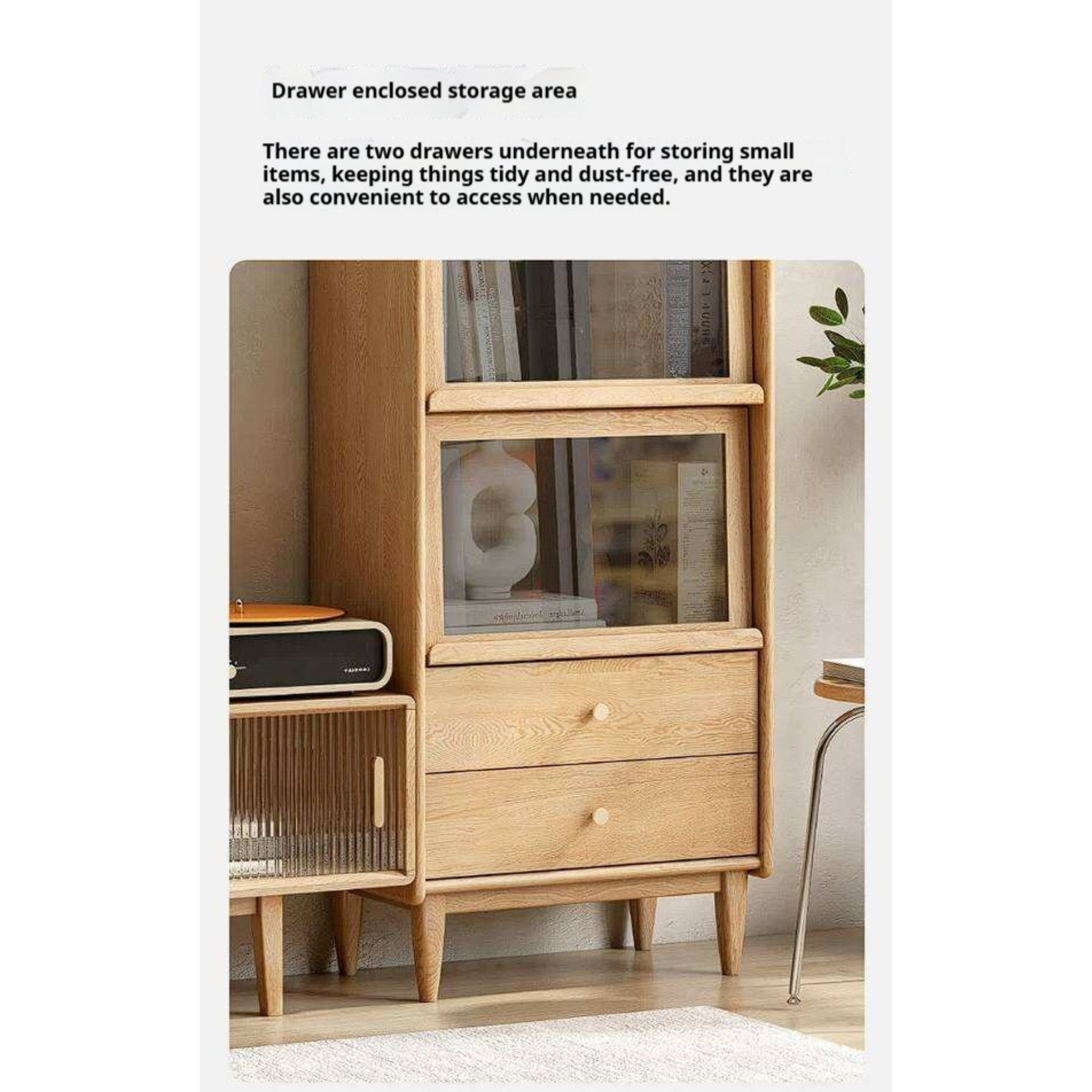 Ash Solid Wood Display Cabinet with Flip-Up Glass Doors and LED Lighting