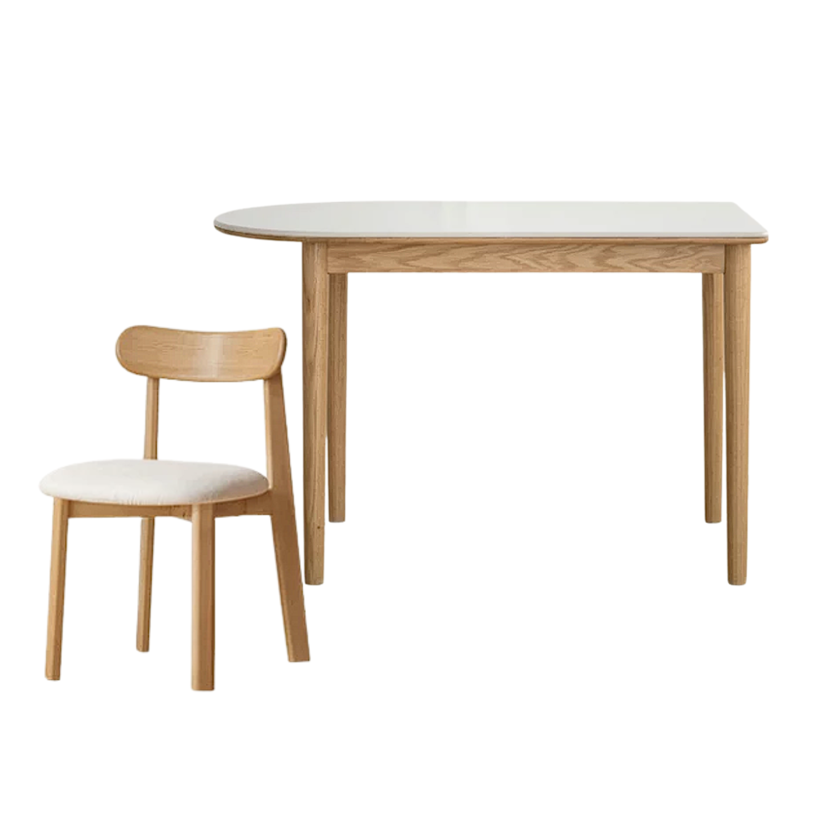 Oak, Beech Solid Wood Rock Slab Semi-Circular Dining Table