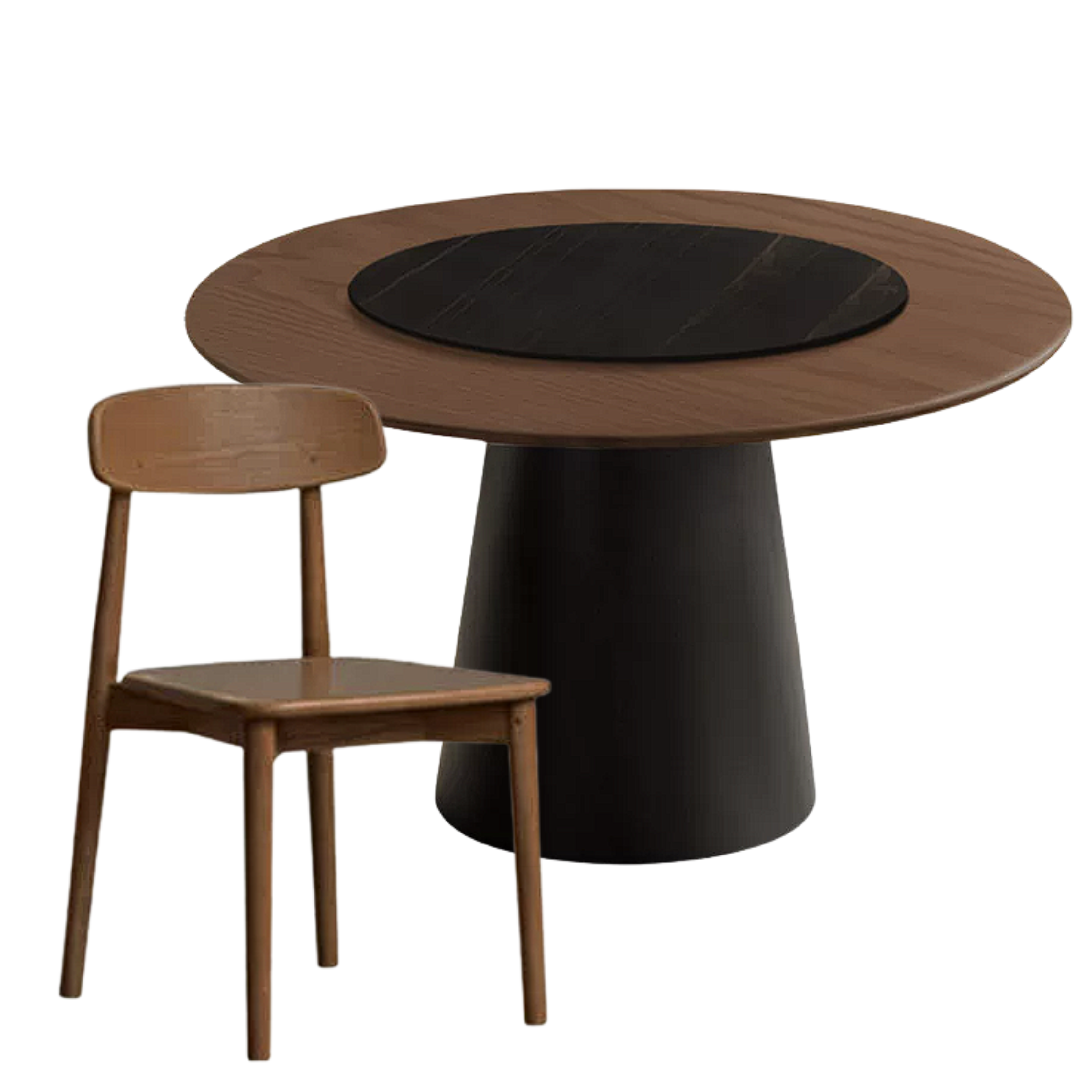 Black Walnut, Oak Solid Wood, Golden Pearwood, Sandalwood Rock Slab Round Dining Table