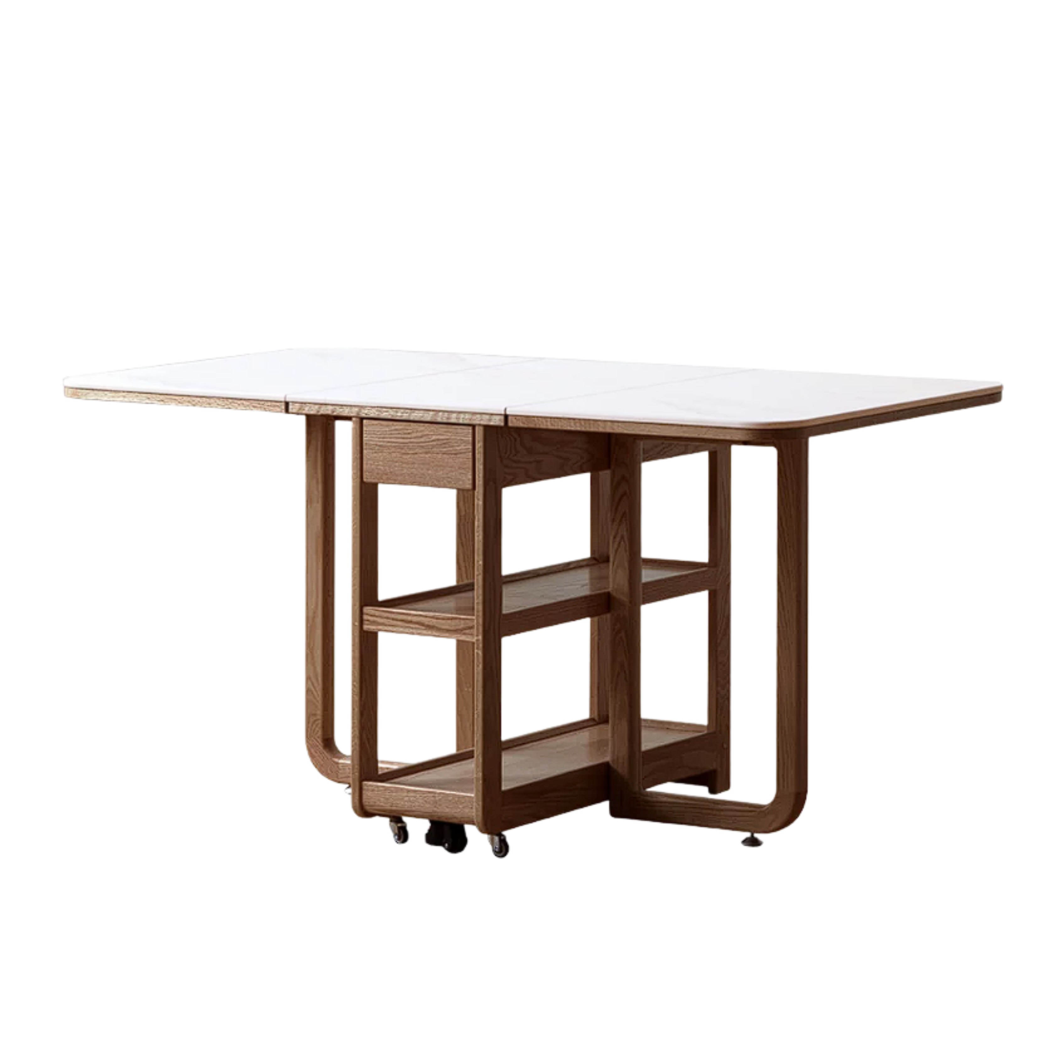 Oak, Rubberwood Solid Wood Folding Multi-Functional Storage Telescopic Dining Table