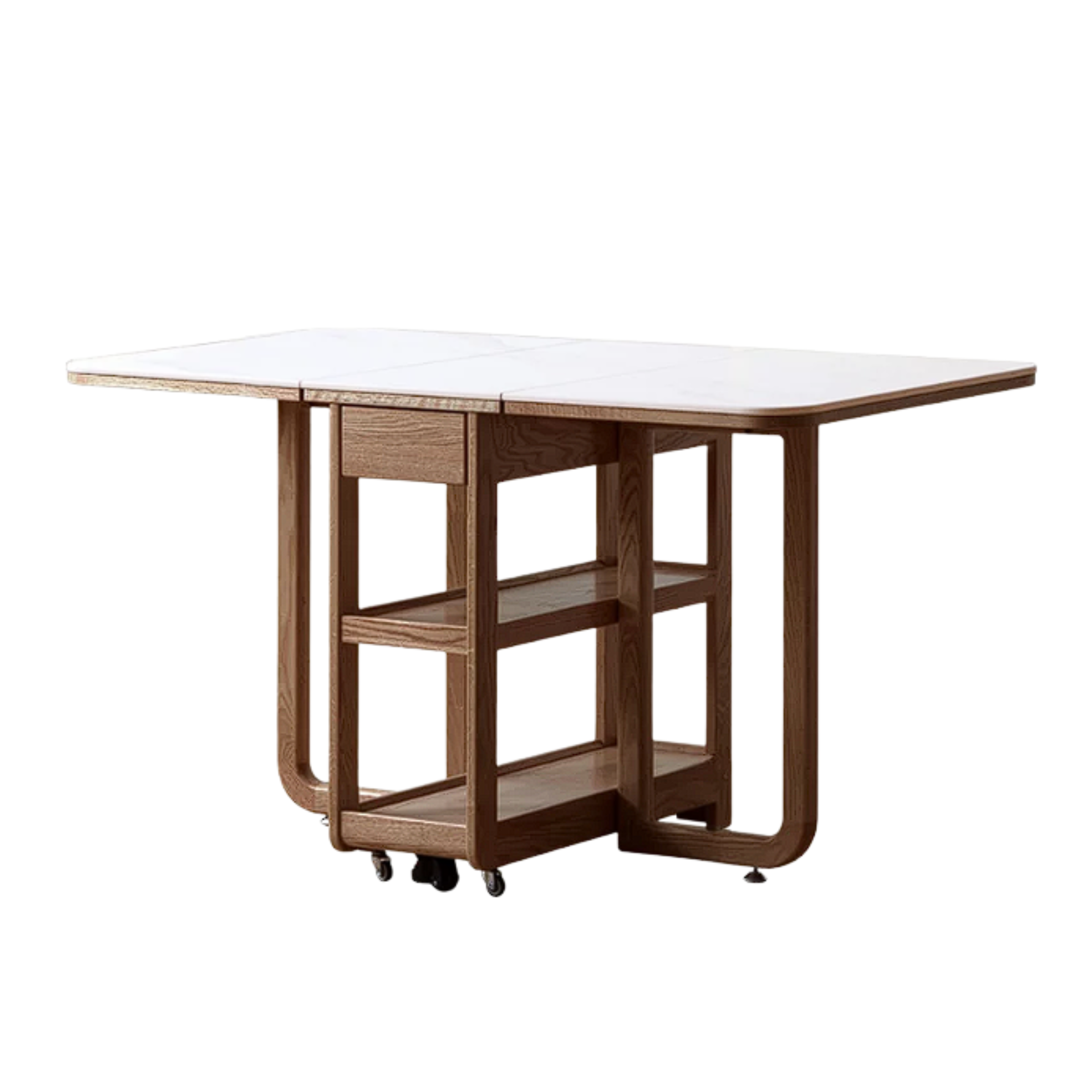 Oak, Rubberwood Solid Wood Folding Multi-Functional Storage Telescopic Dining Table