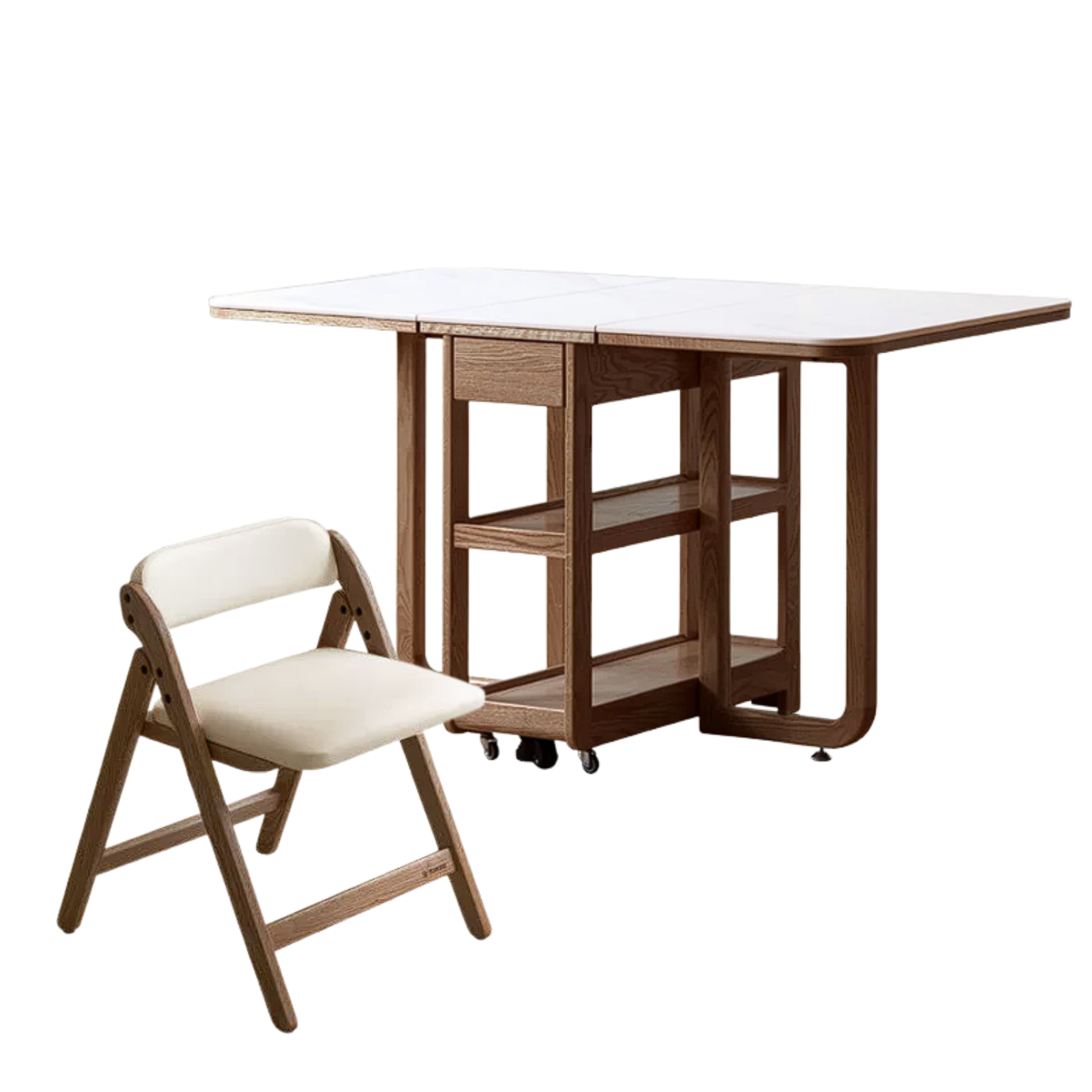 Oak, Rubberwood Solid Wood Folding Multi-Functional Storage Telescopic Dining Table