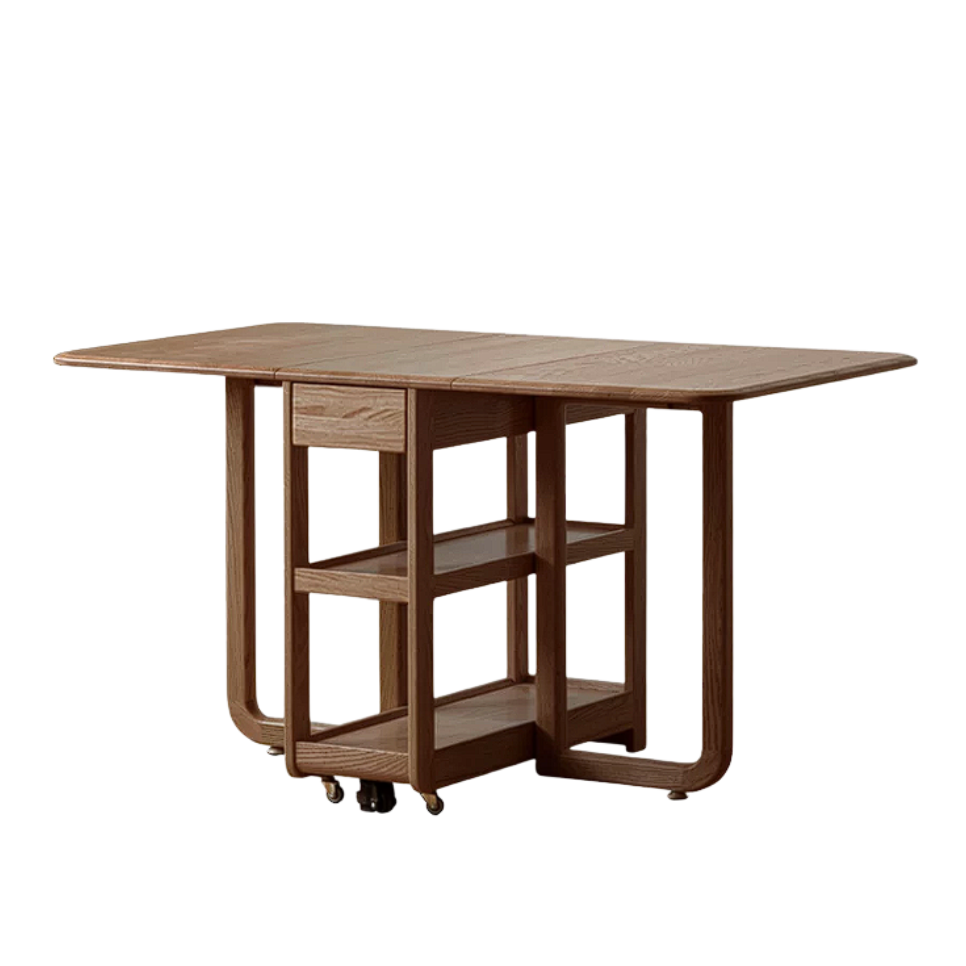 Oak, Rubberwood Solid Wood Folding Multi-Functional Storage Telescopic Dining Table