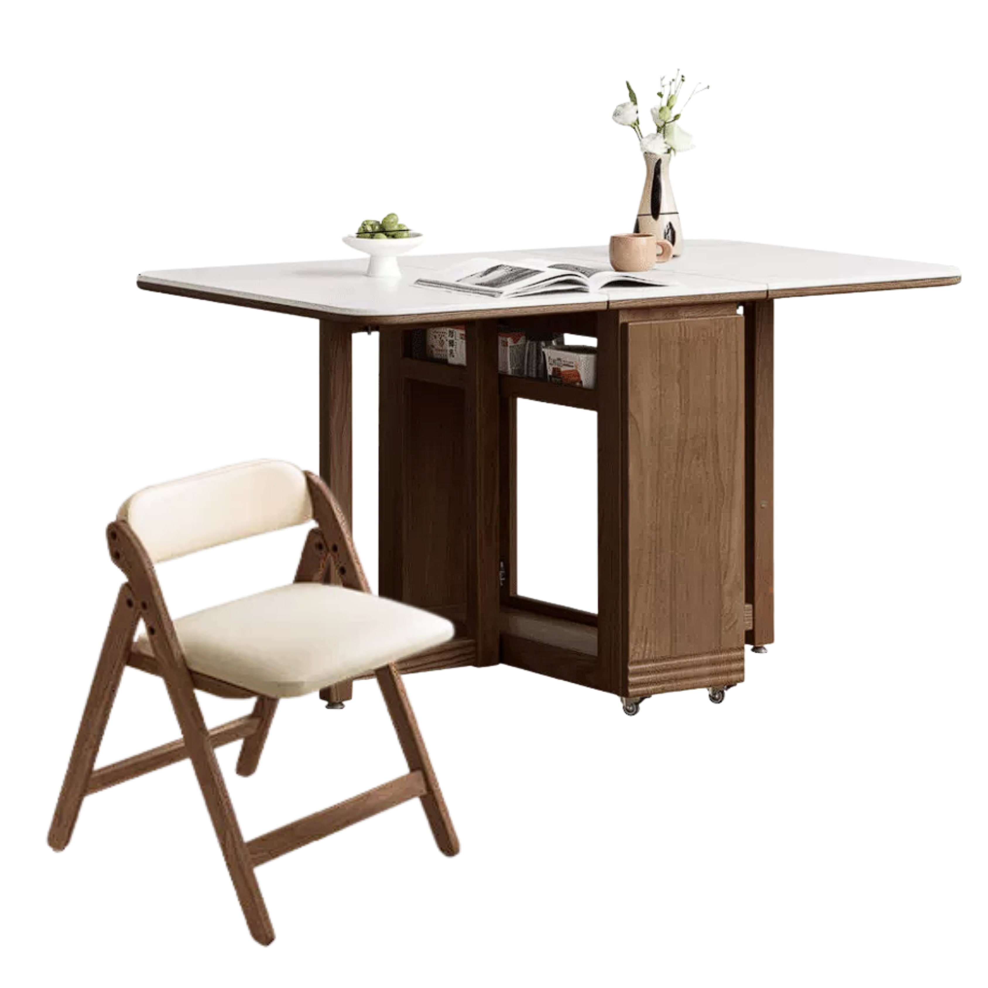 Solid Rubberwood, Oak Solid Wood Modern Rock Slab Folding Dining Table