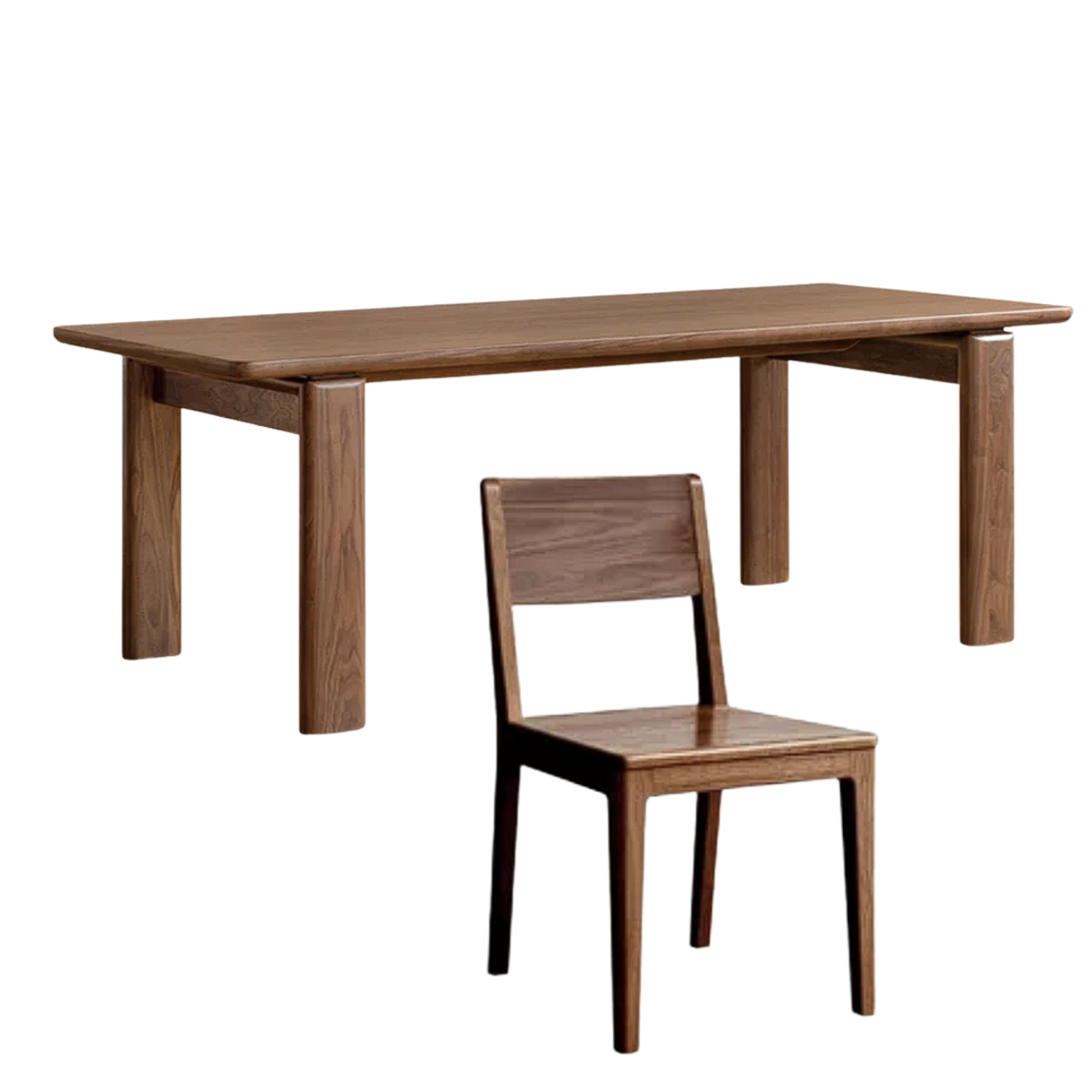 Black Walnut Solid Wood Block Leg Rectangular Dining Table